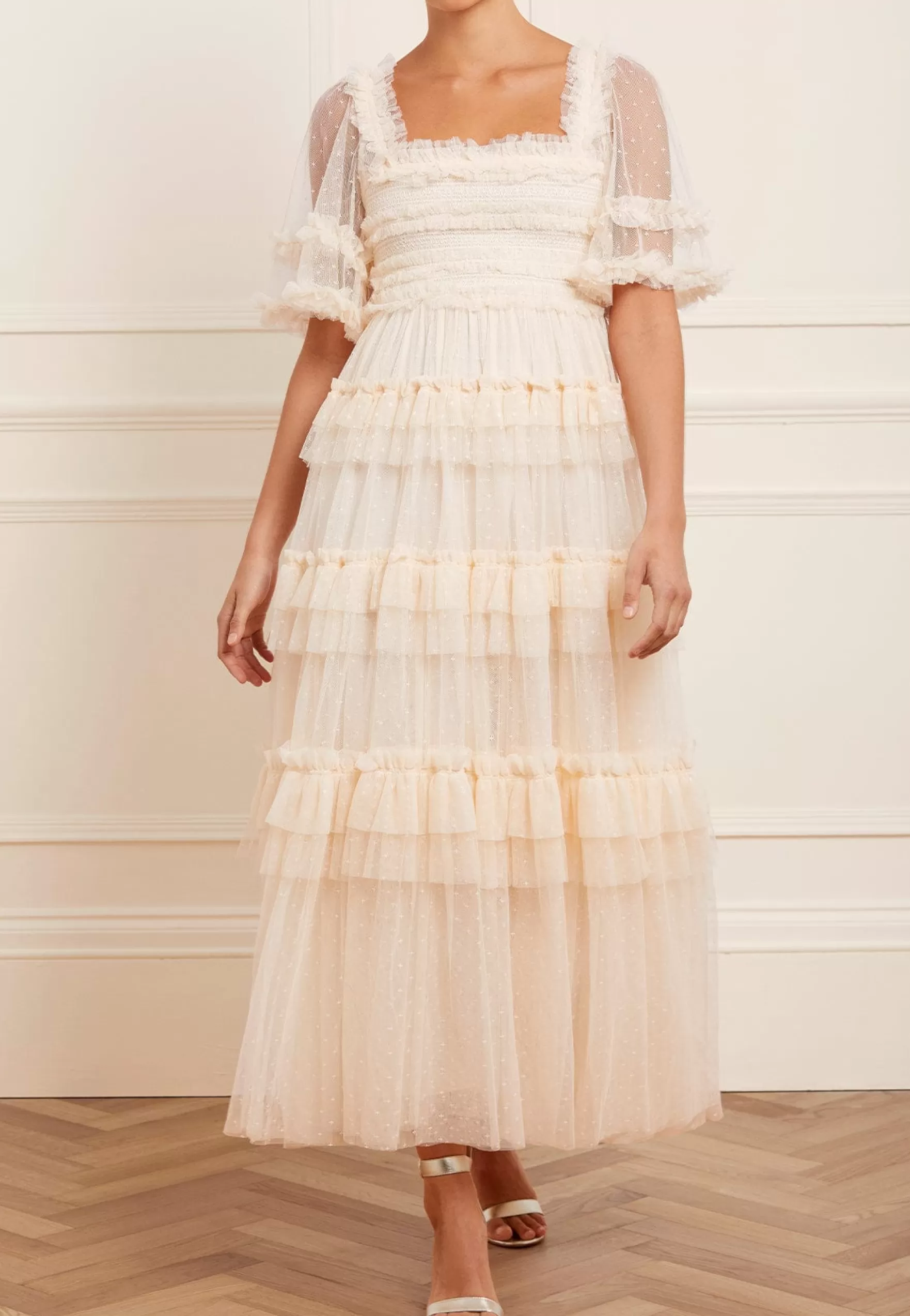 Needle & Thread Wedding Wardrobe | Plus Size>Peaches Smocked Ankle Gown Champagne