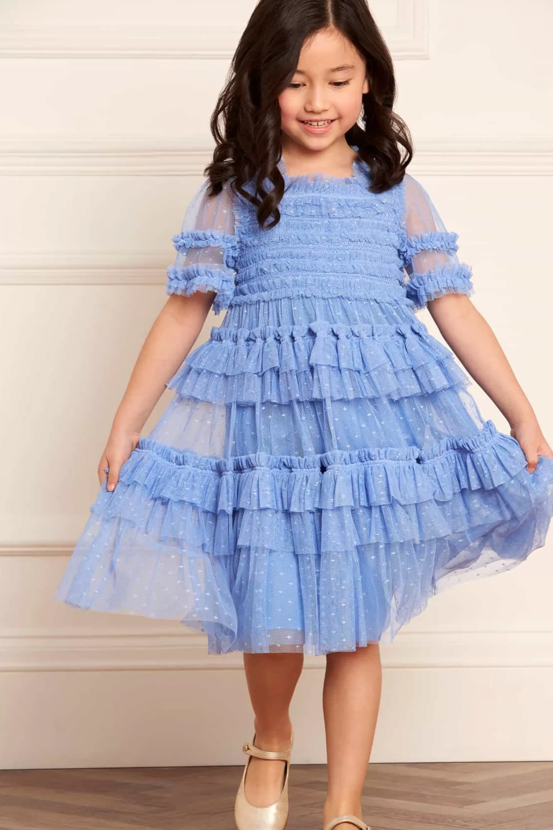 Needle & Thread Flower Girl | Flower Girl>Peaches Smocked Kids Dress Blue