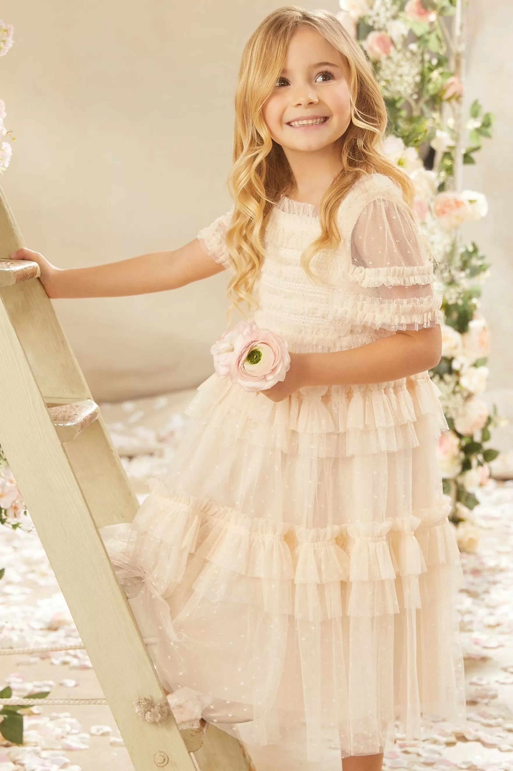 Needle & Thread Flower Girl | Flower Girl>Peaches Smocked Kids Dress Champagne