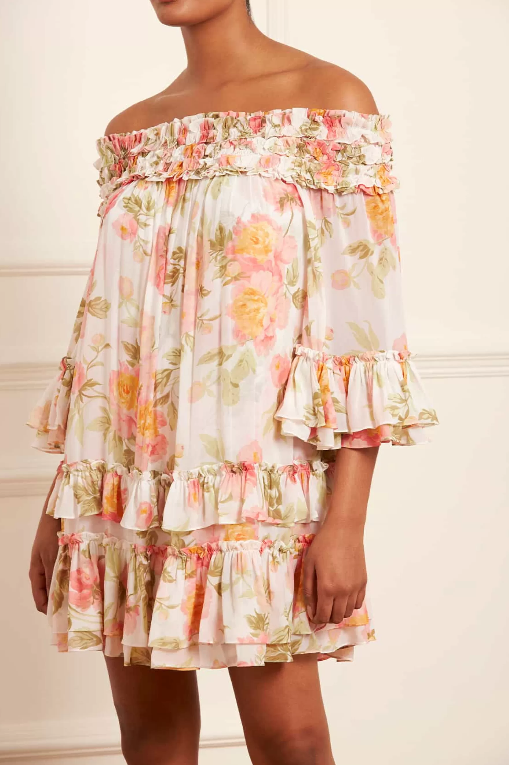 Needle & Thread Wedding Guest | Mummy & Me>Peony Promise Chiffon Off-Shoulder Tiered Micro Mini Dress Multi