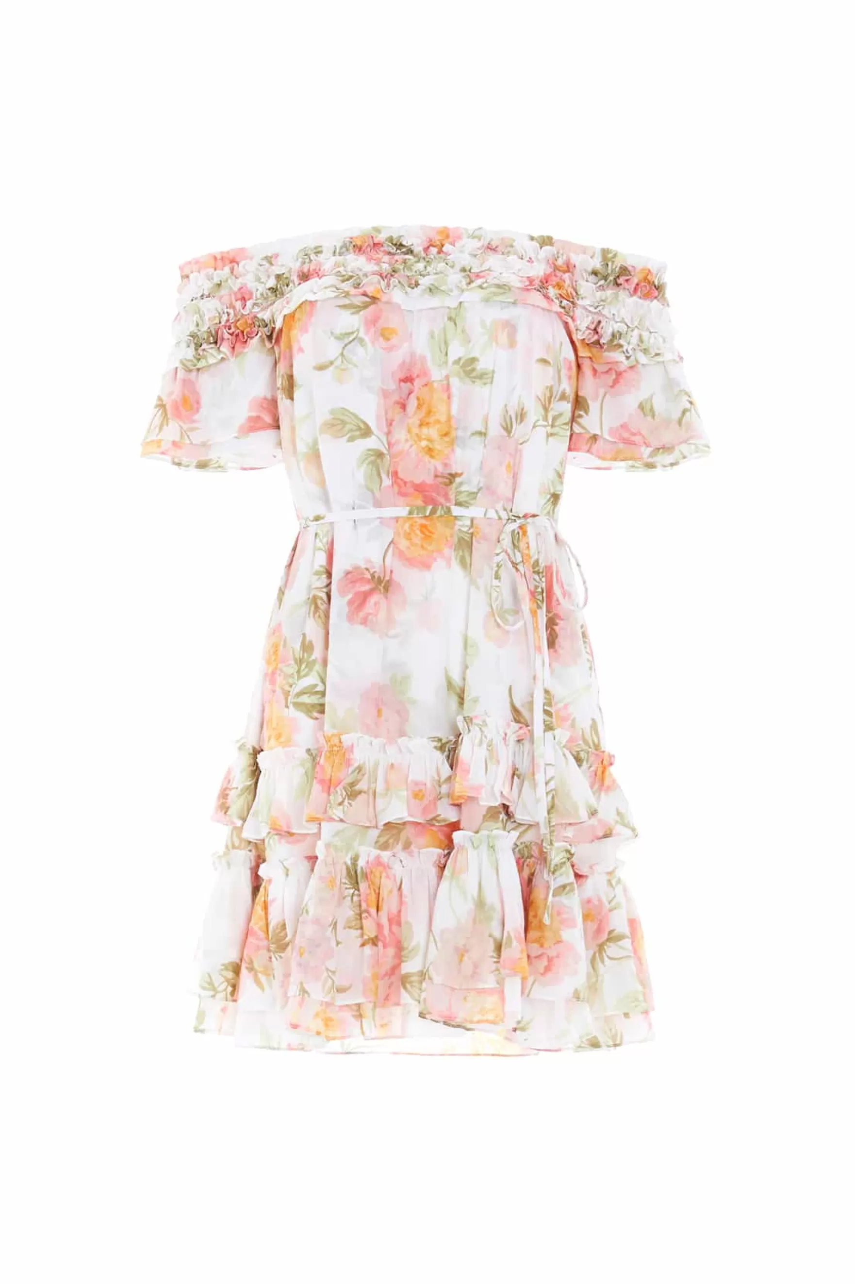 Needle & Thread Wedding Guest | Mummy & Me>Peony Promise Chiffon Off-Shoulder Tiered Micro Mini Dress Multi
