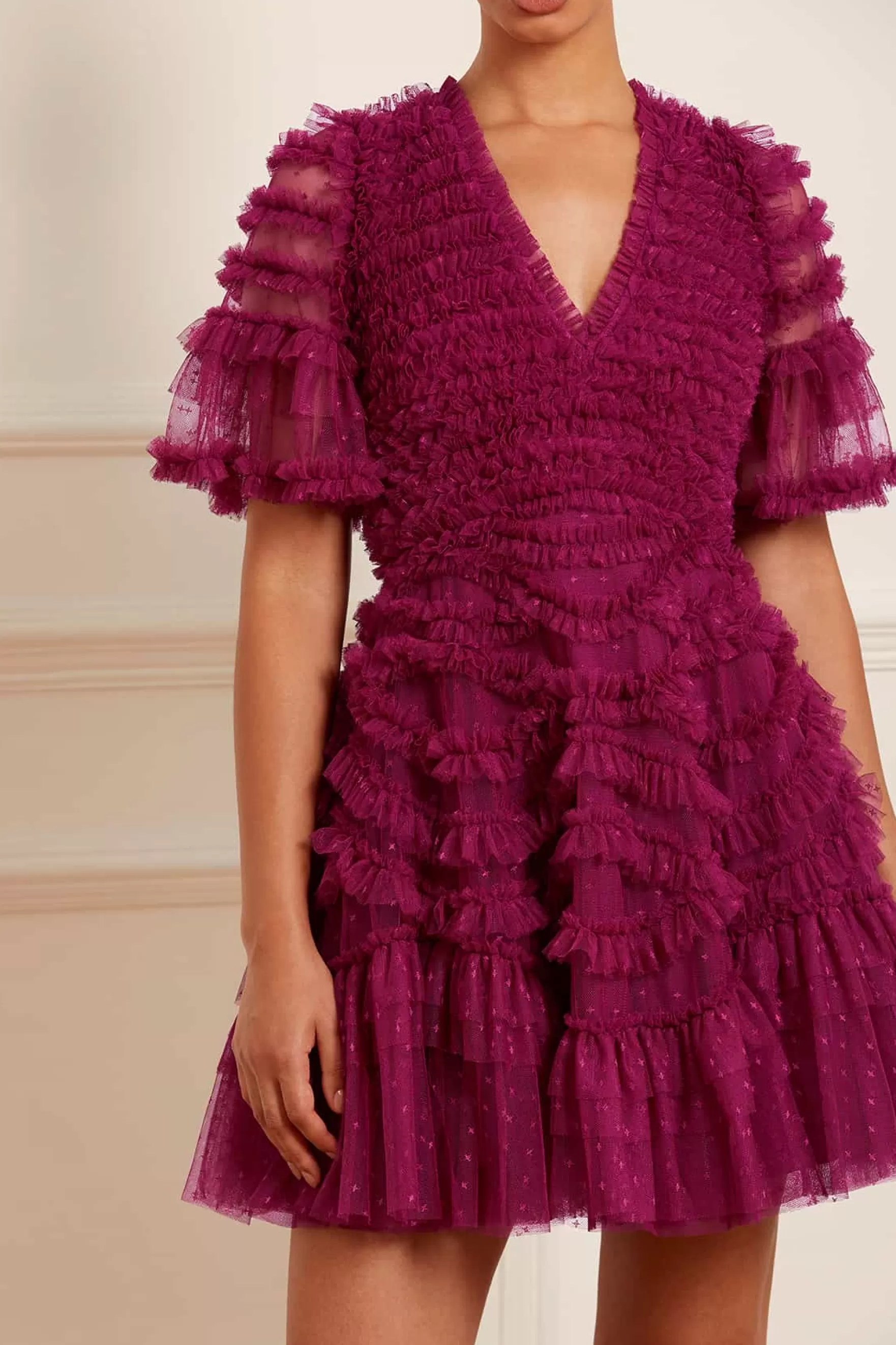 Needle & Thread Wedding Guest | Plus Size>Phoenix V-Neck Micro Mini Dress Purple