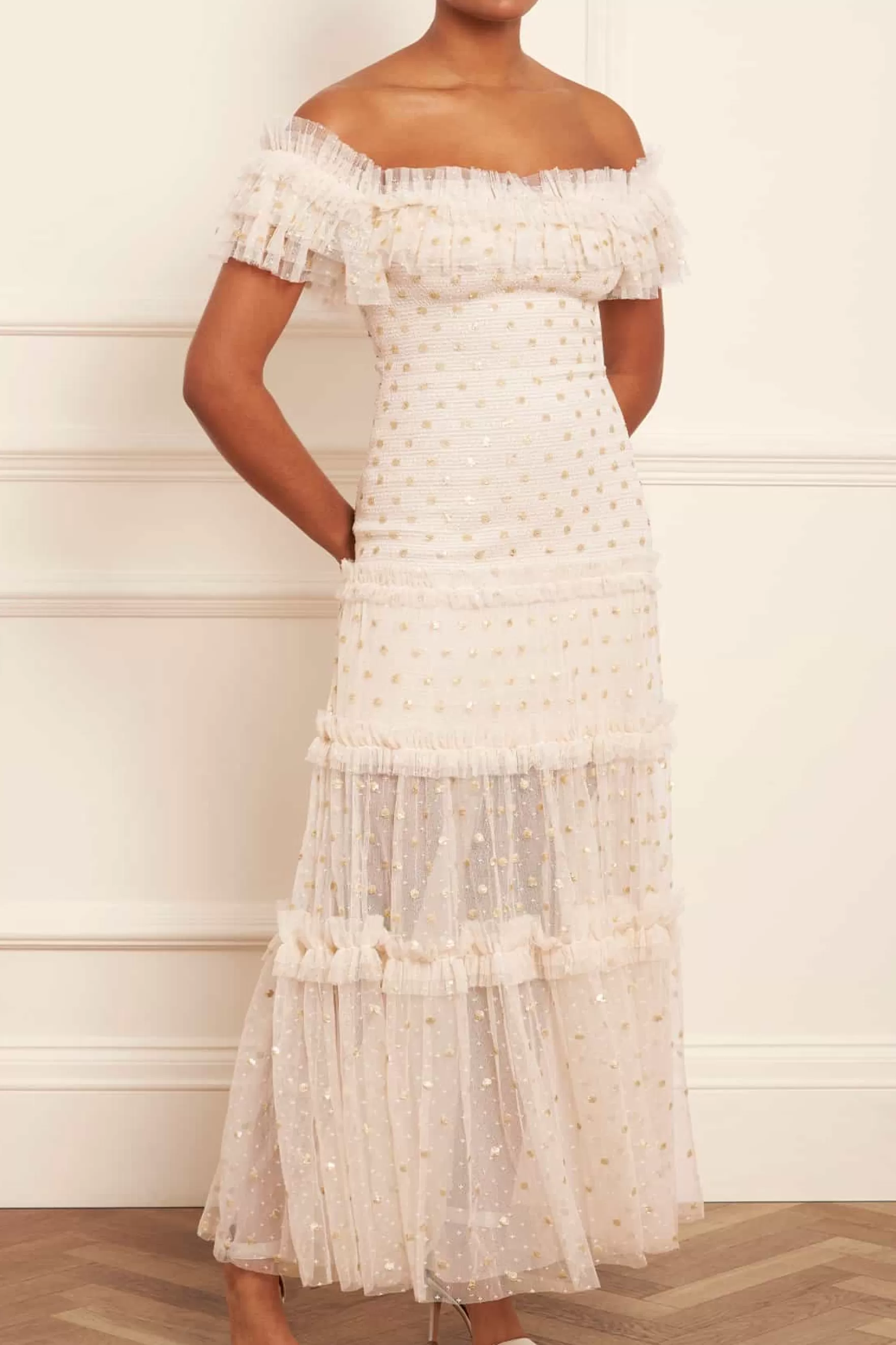 Needle & Thread Wedding Wardrobe | Mummy & Me>Polka Dot Smocked Ankle Gown Champagne