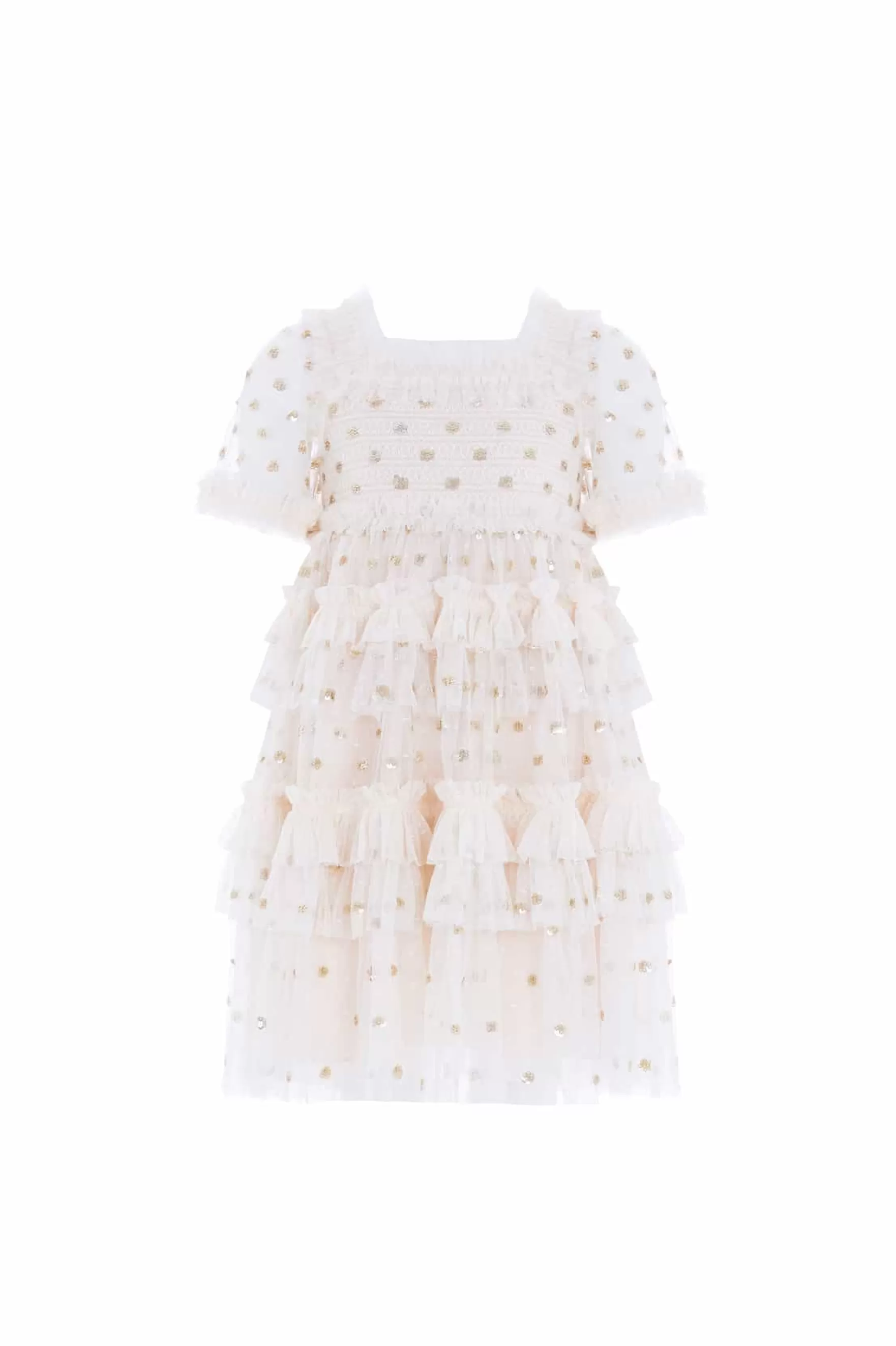 Needle & Thread Embellished Dresses | Mummy & Me>Polka Dot Smocked Kids Dress Champagne