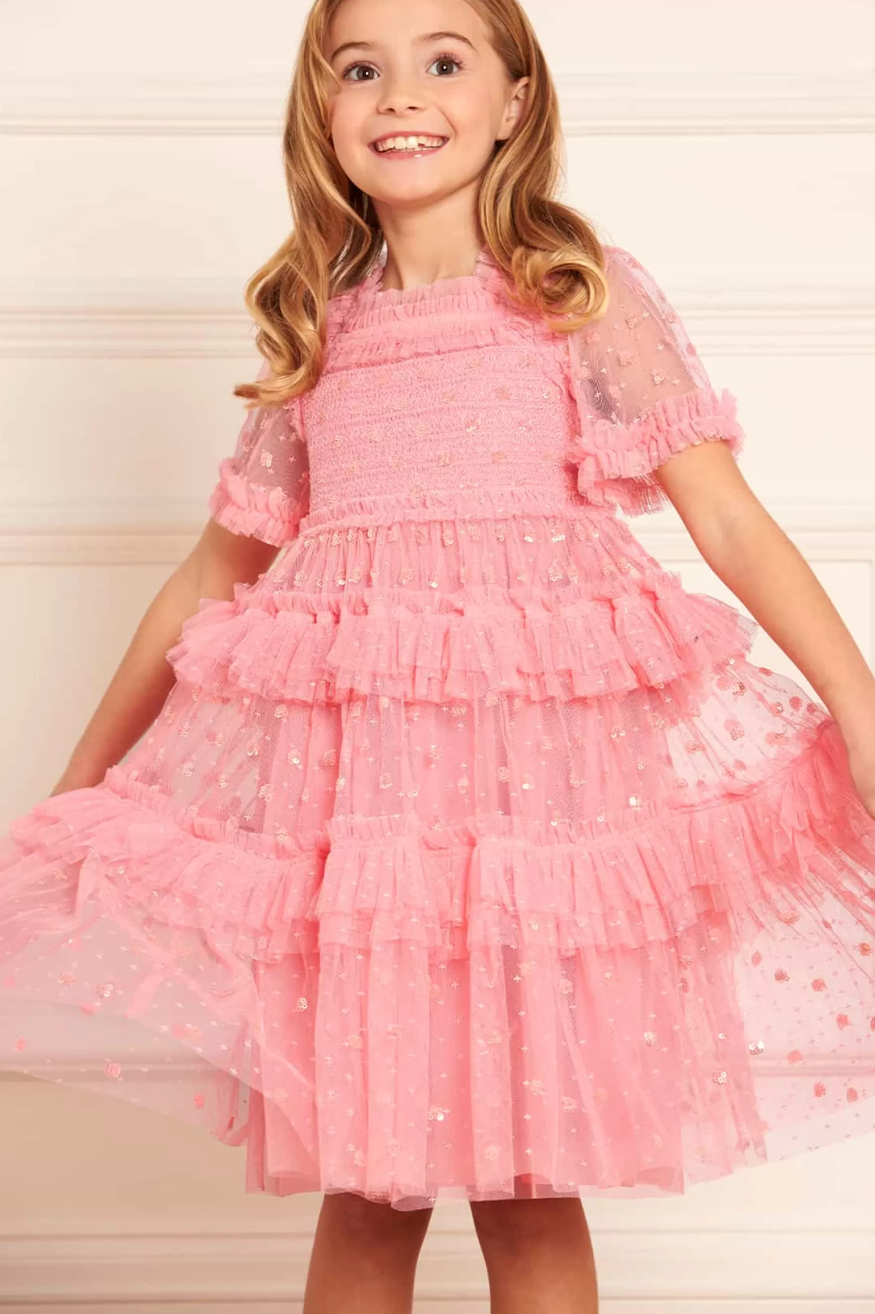 Needle & Thread Embellished Dresses | Responsibly Sourced>Polka Dot Smocked Kids Dress Coral