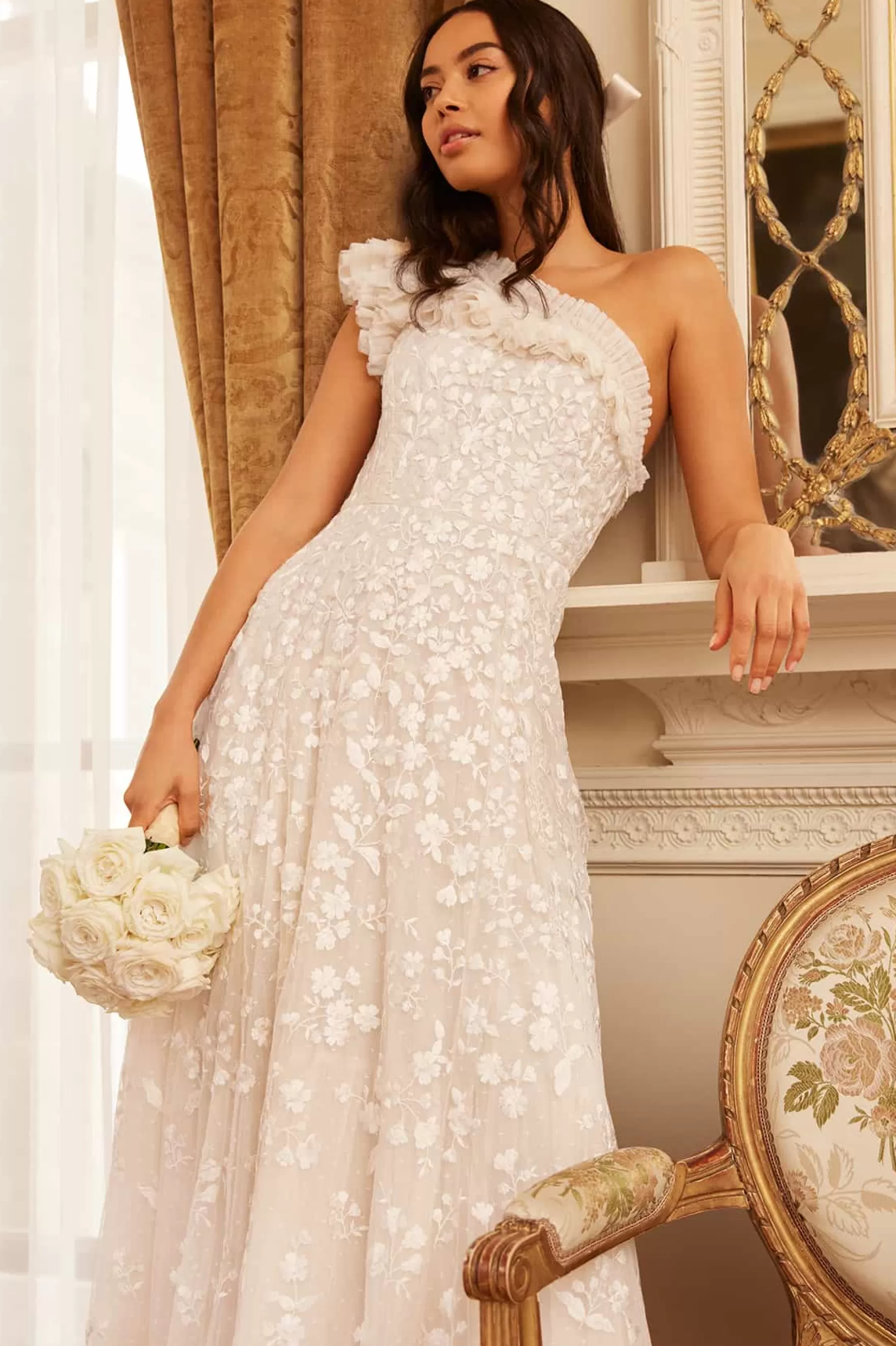 Needle & Thread Bridal | Evening Dresses>Posy Pirouette One-Shoulder Ankle Gown Champagne