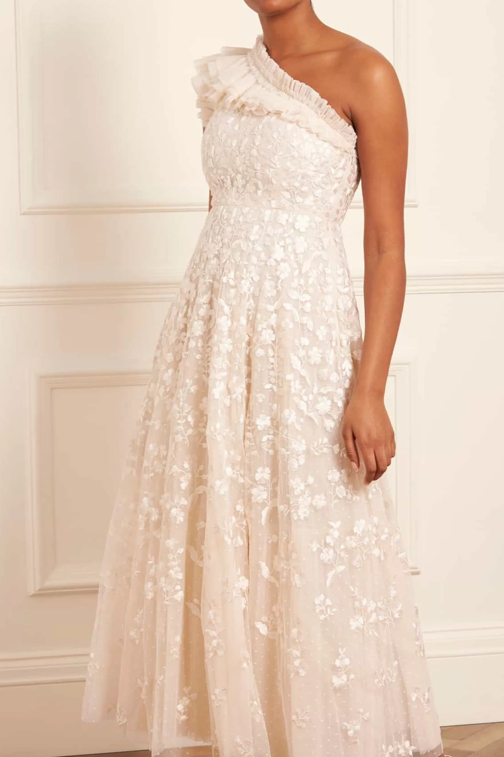 Needle & Thread Bridal | Evening Dresses>Posy Pirouette One-Shoulder Ankle Gown Champagne