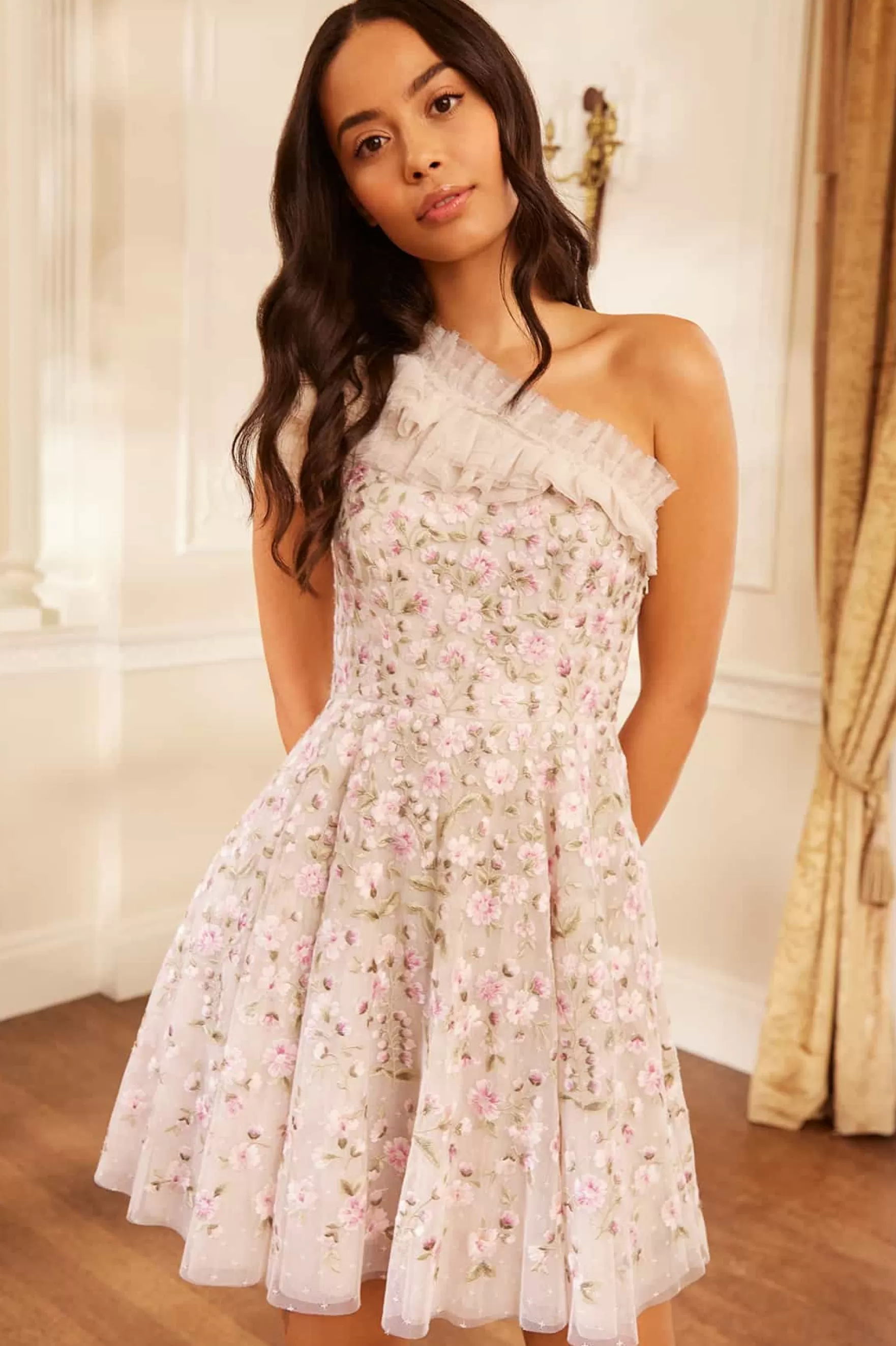 Needle & Thread Mummy & Me | Mummy & Me>Posy Pirouette One-Shoulder Micro Mini Dress Champagne