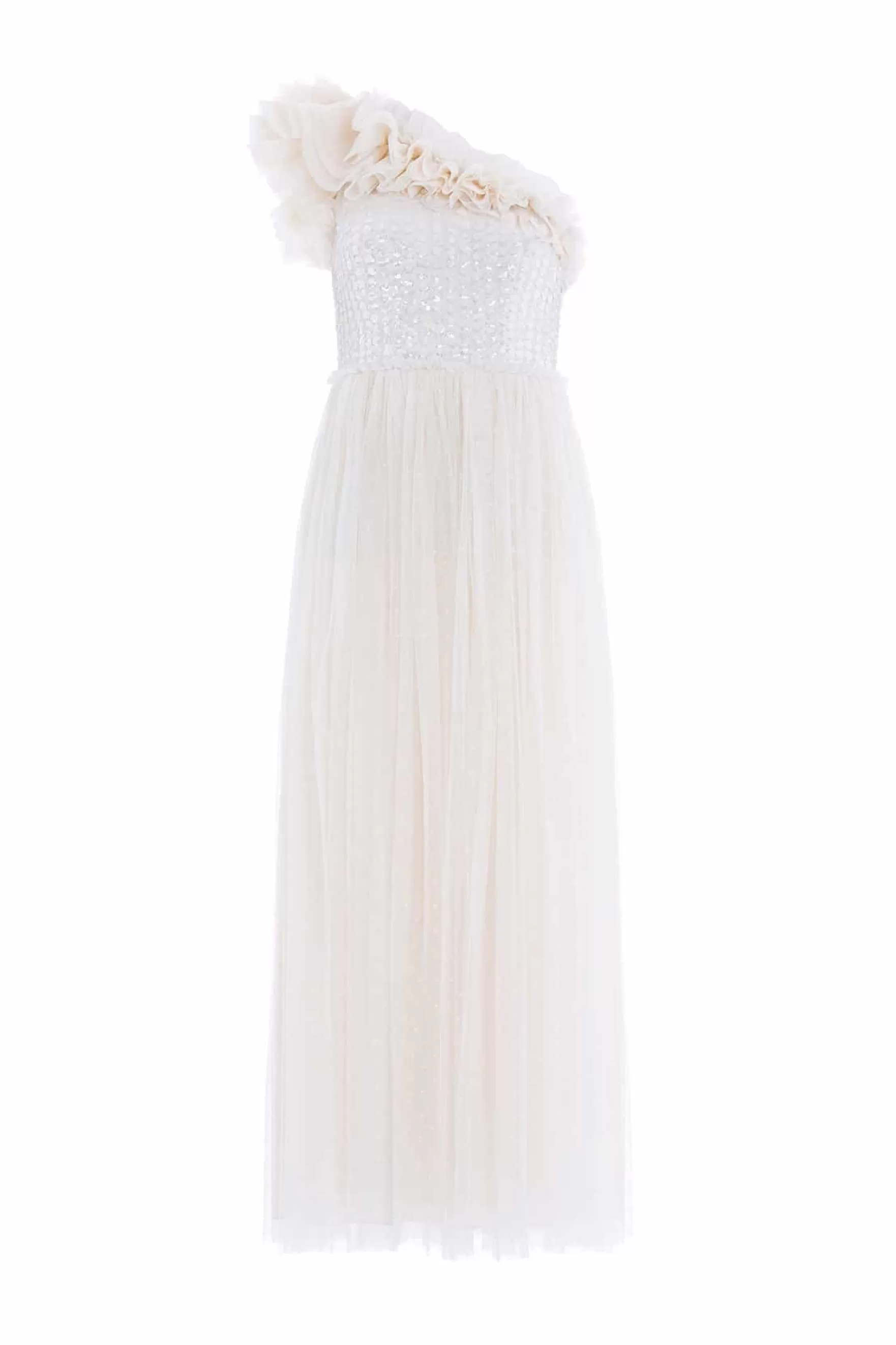 Needle & Thread Bridal | All-Womenswear>Raindrop Bodice One-Shoulder Ankle Gown Champagne