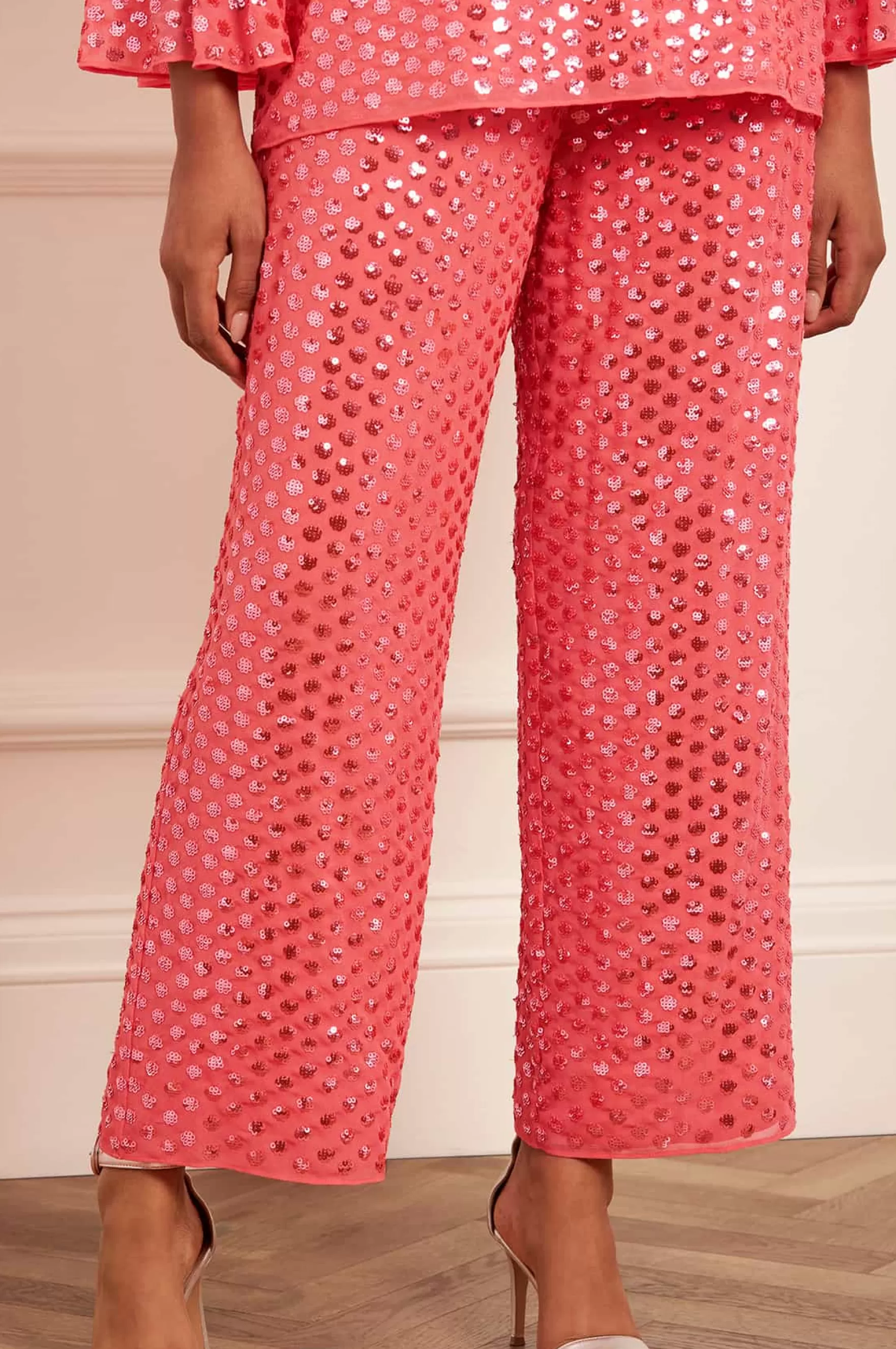 Needle & Thread Flattering Fit>Raindrop Gloss Trousers Pink