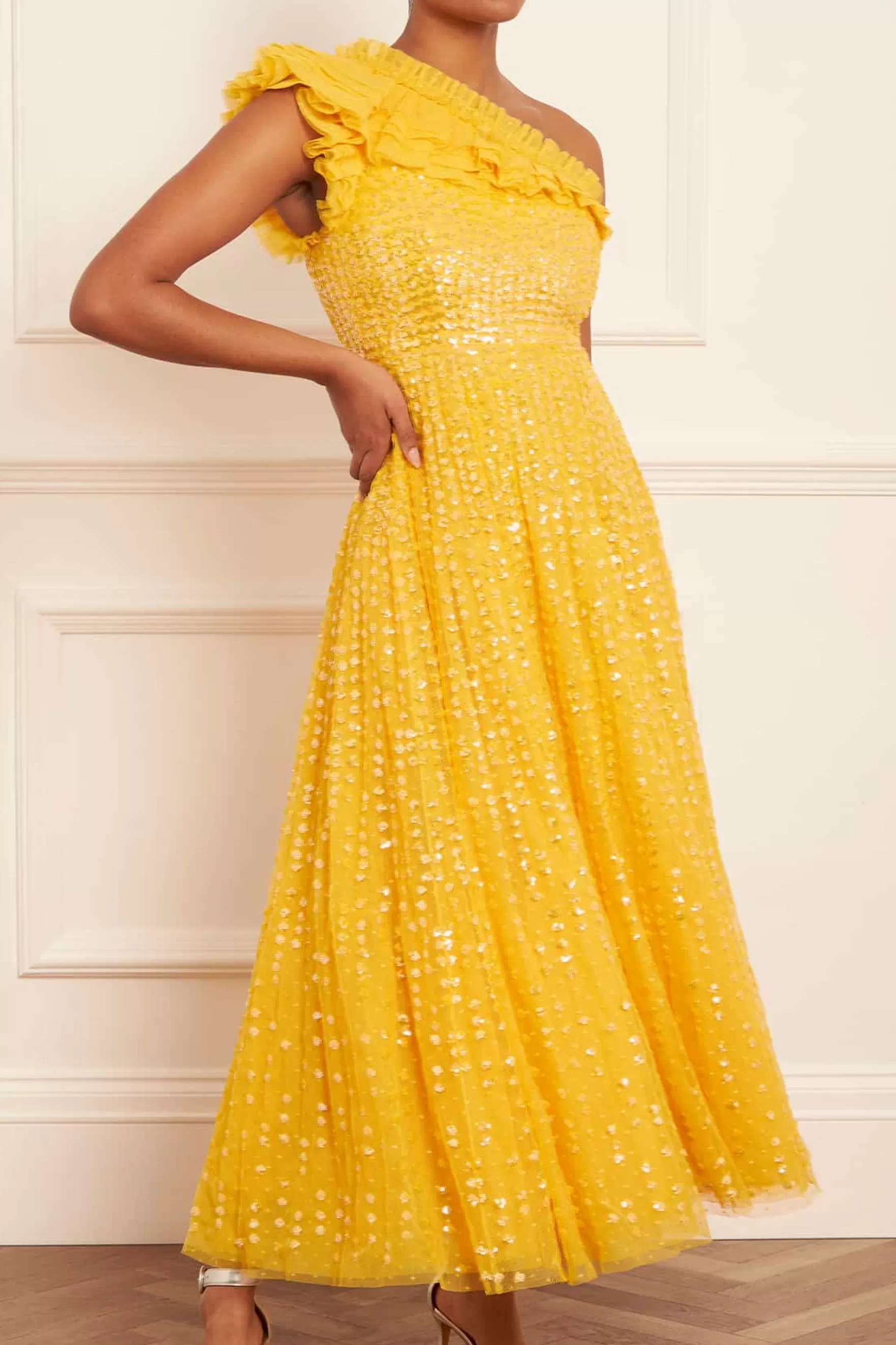 Needle & Thread Mother of the Bride | Bridesmaid>Raindrop One-Shoulder Ankle Gown Yellow