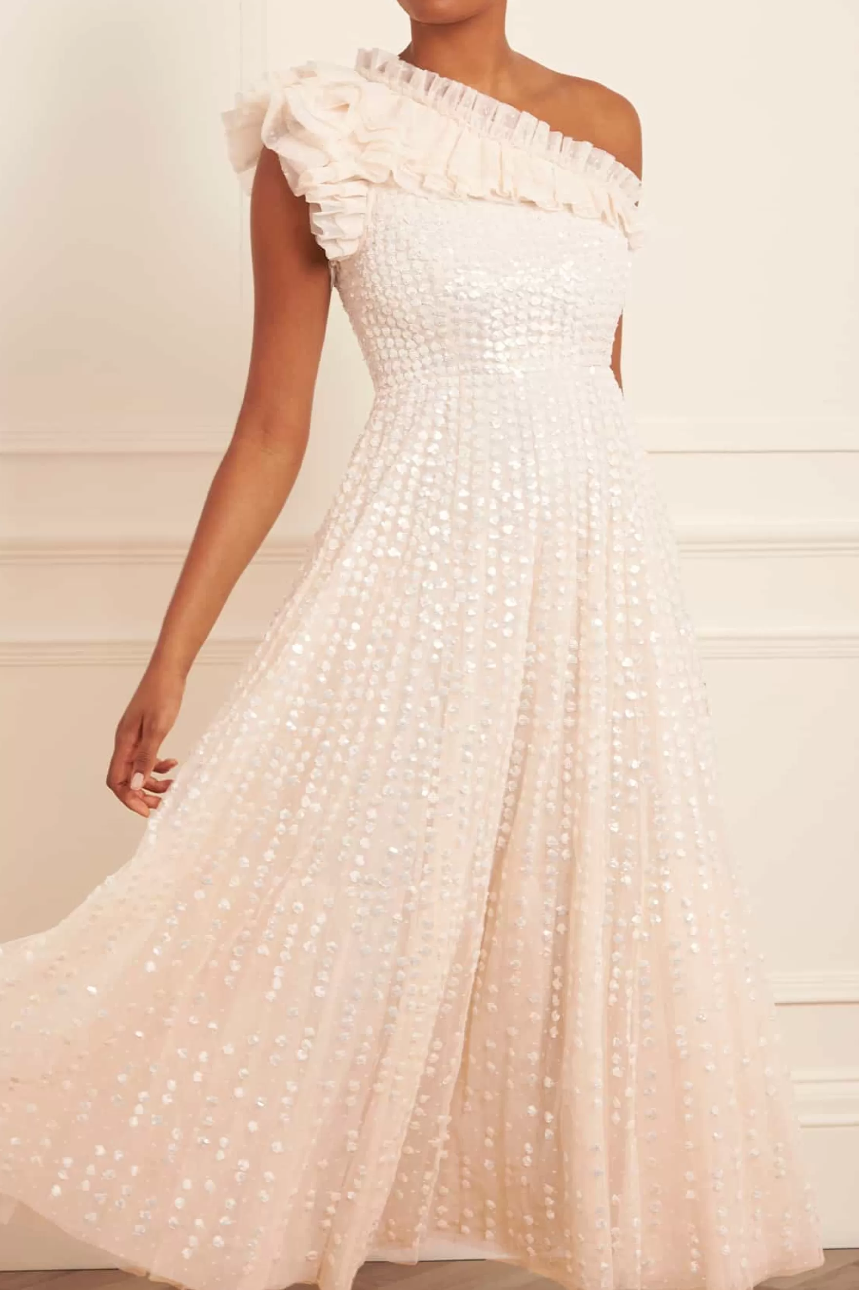 Needle & Thread Bridal | Evening Dresses>Raindrop One-Shoulder Ankle Gown Champagne