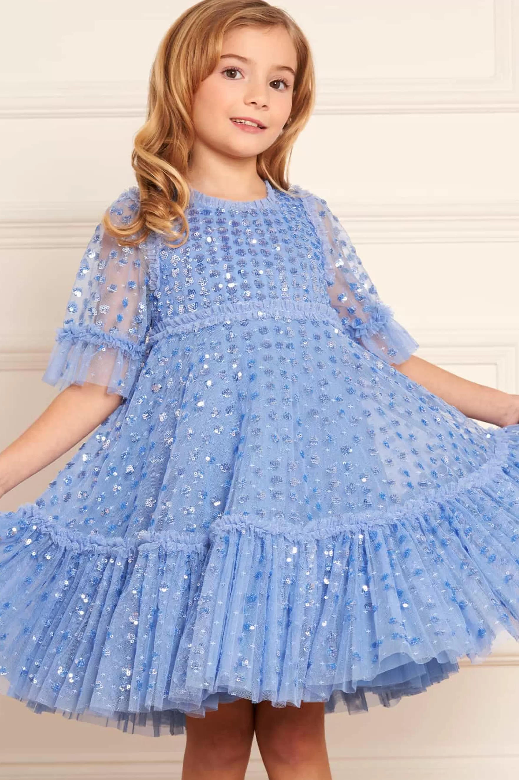 Needle & Thread Flower Girl | Flower Girl>Raindrop Sequin Kids Dress Blue