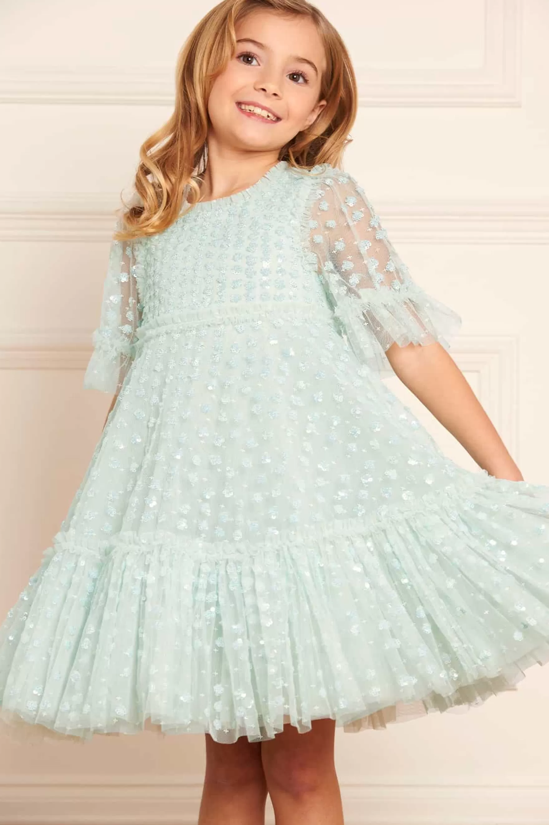 Needle & Thread Flower Girl | Flower Girl>Raindrop Sequin Kids Dress Green