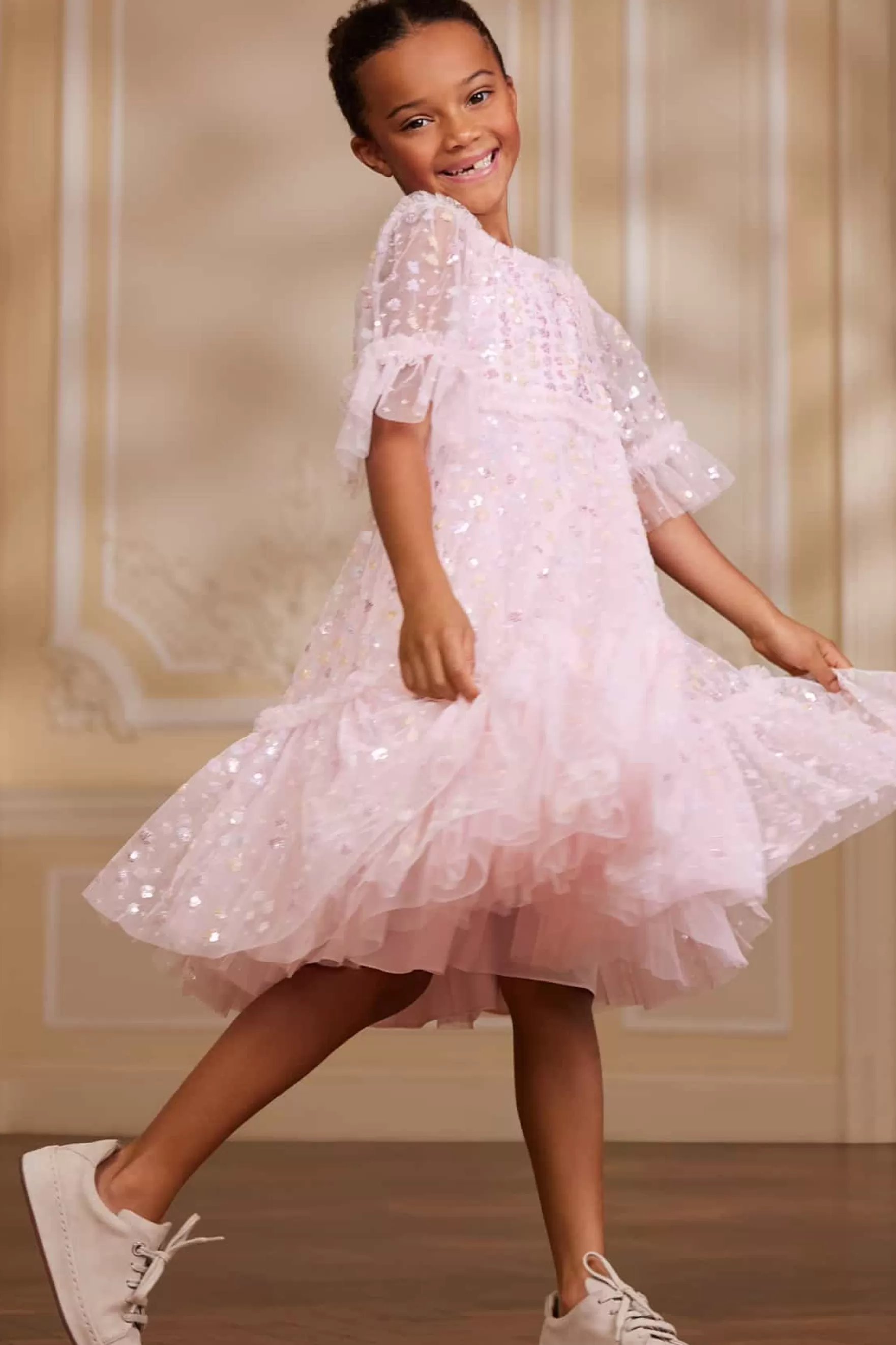 Needle & Thread Embellished Dresses | Responsibly Sourced>Raindrop Sequin Kids Dress Pink