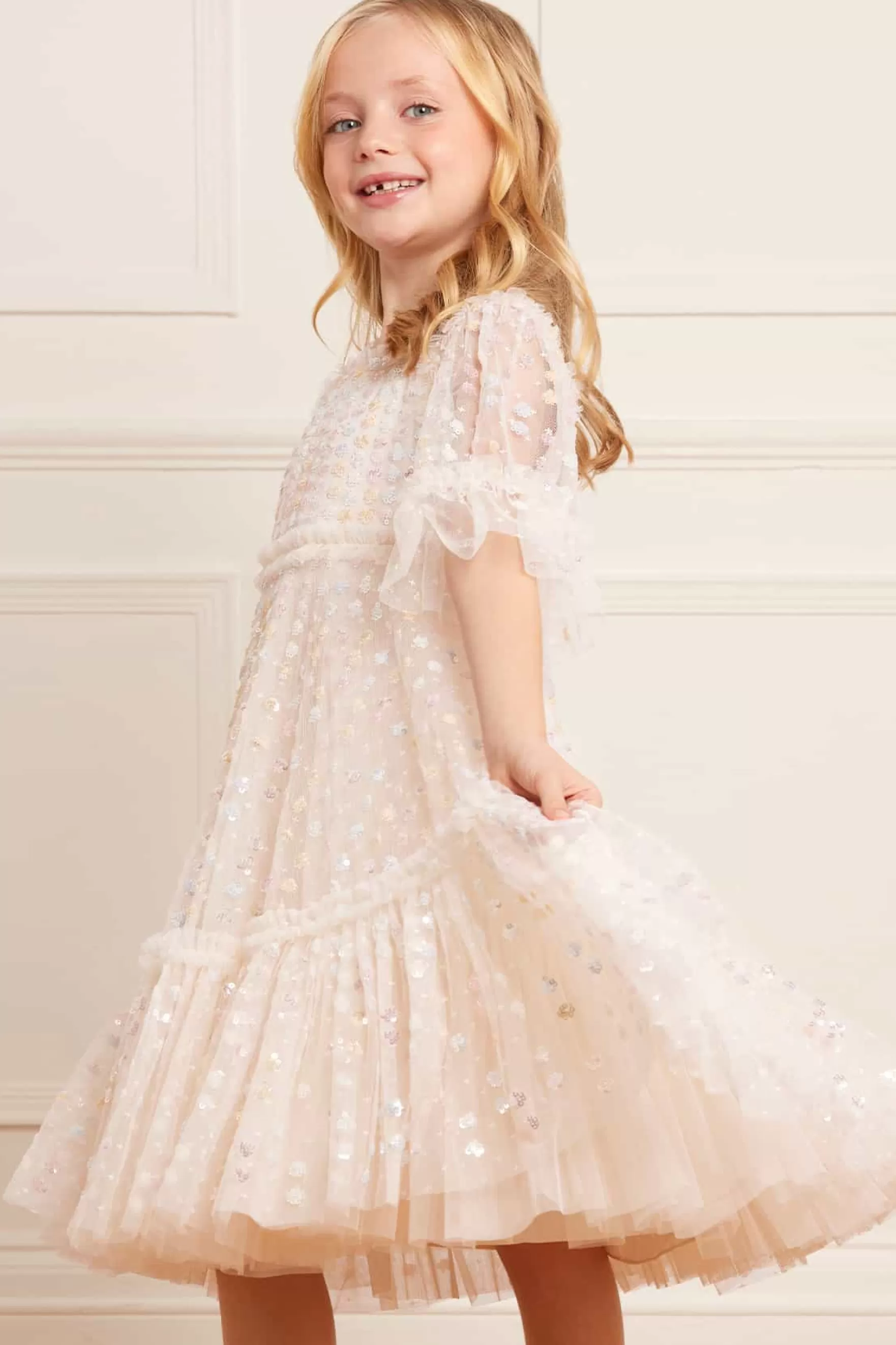 Needle & Thread Embellished Dresses | Responsibly Sourced>Raindrop Sequin Kids Dress Champagne
