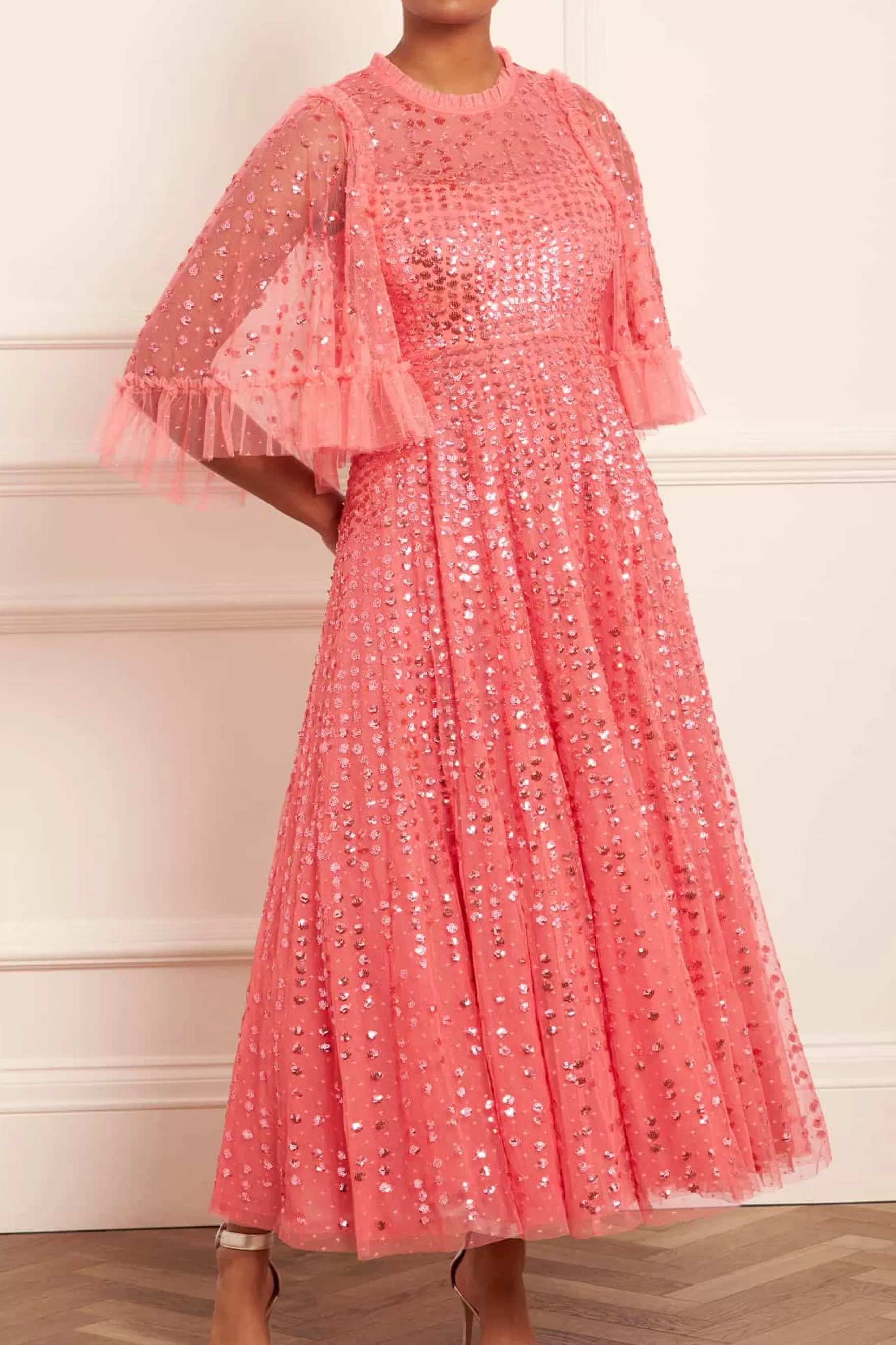 Needle & Thread Embellished Dresses | Responsibly Sourced>Raindrop Short Sleeve Ankle Gown Pink