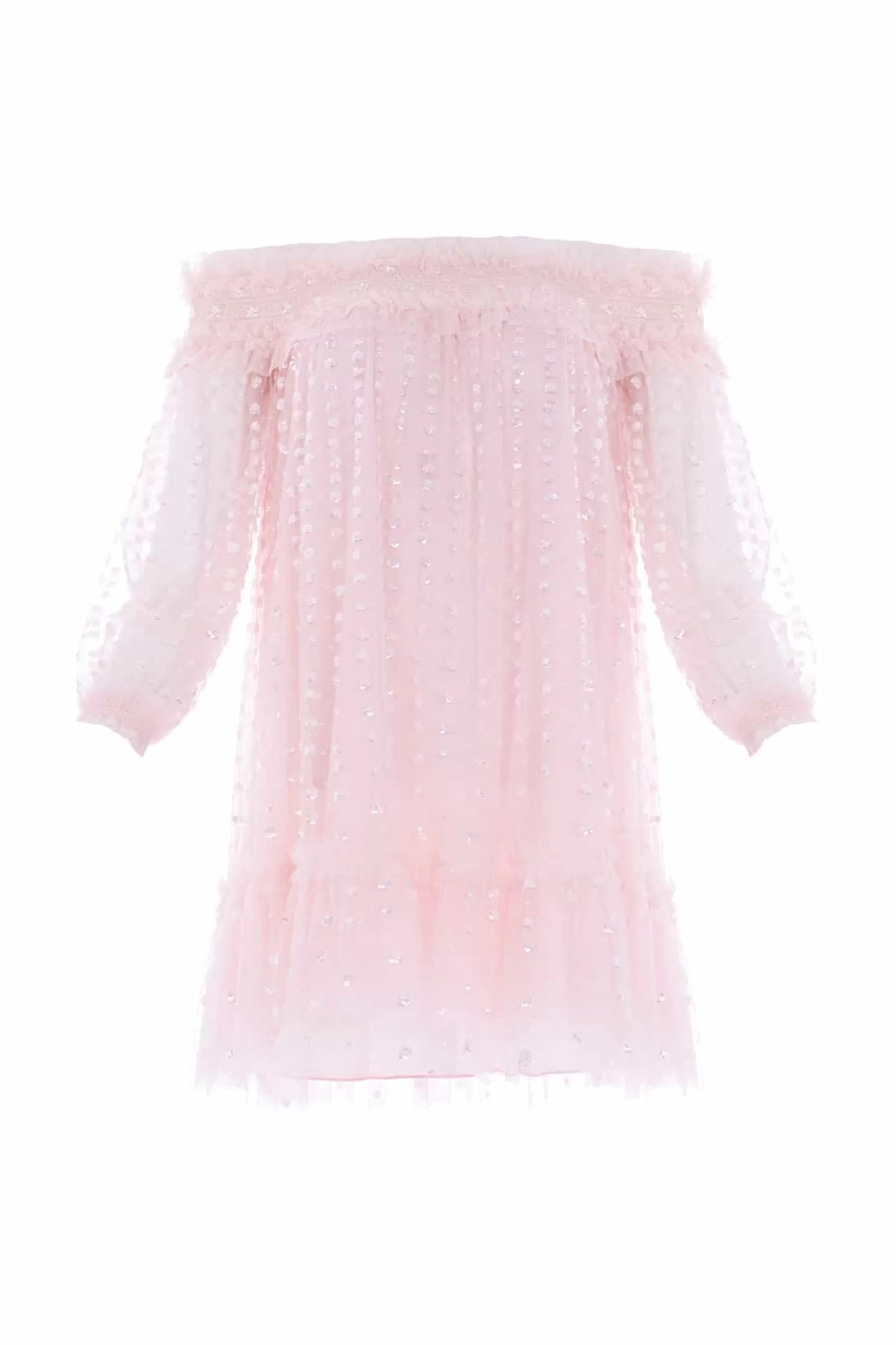 Needle & Thread Plus Size | Mini Dresses>Raindrop Smocked Gloss Off-Shoulder Micro Mini Dress Pink