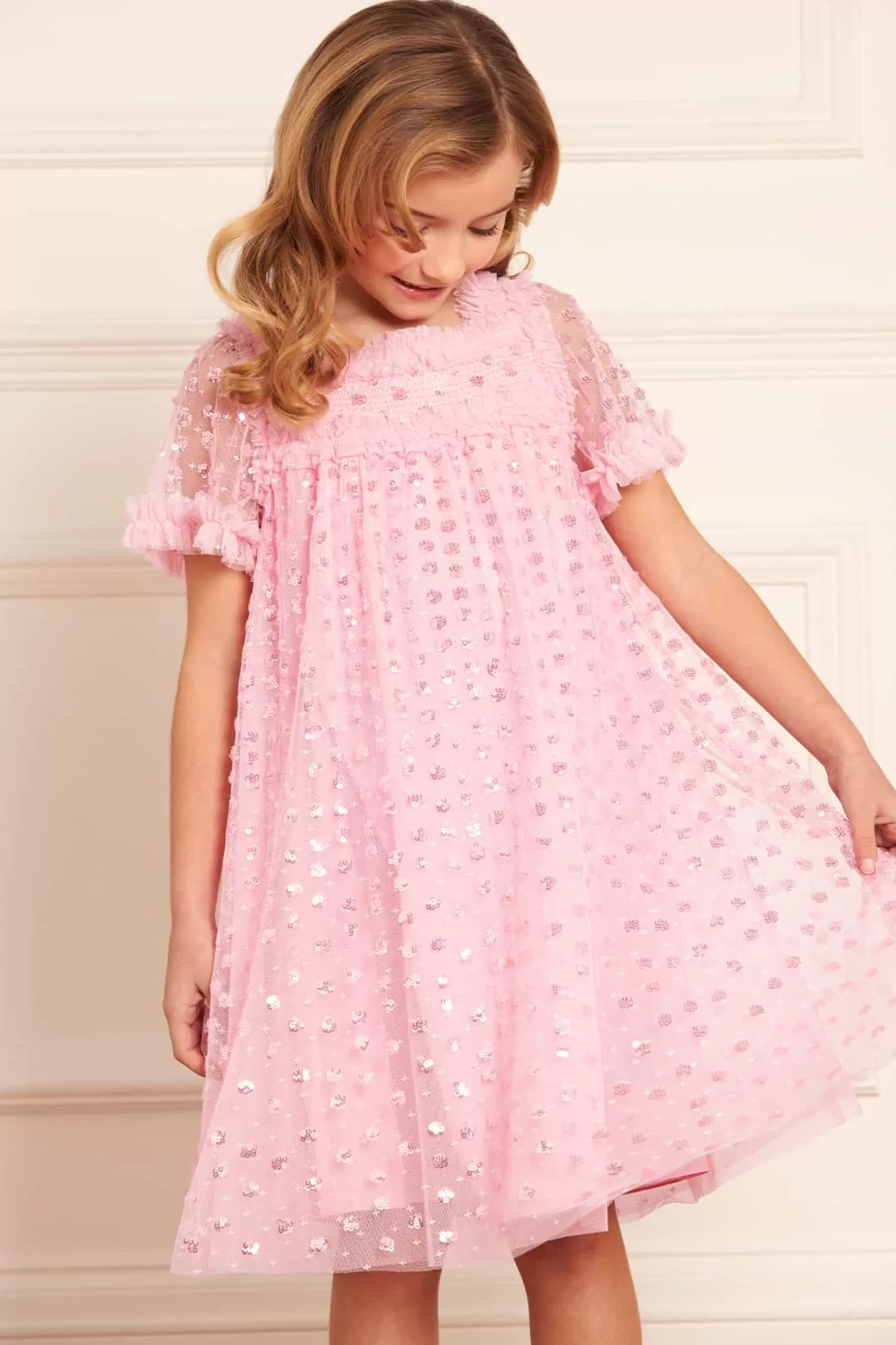 Needle & Thread Flower Girl | Flower Girl>Raindrop Smocked Kids Dress Pink