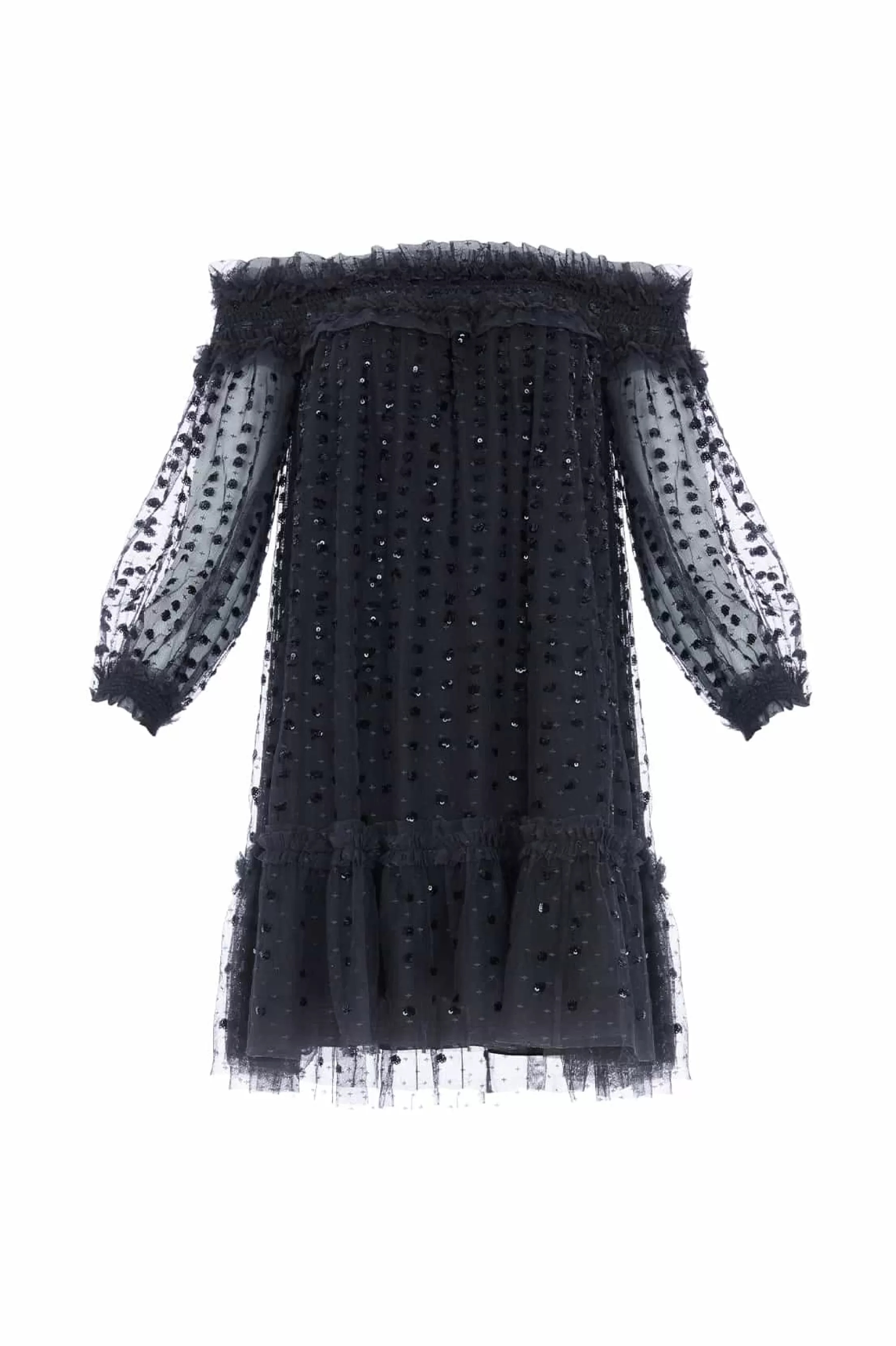 Needle & Thread Plus Size | Mini Dresses>Raindrop Smocked Off-Shoulder Micro Mini Dress Black