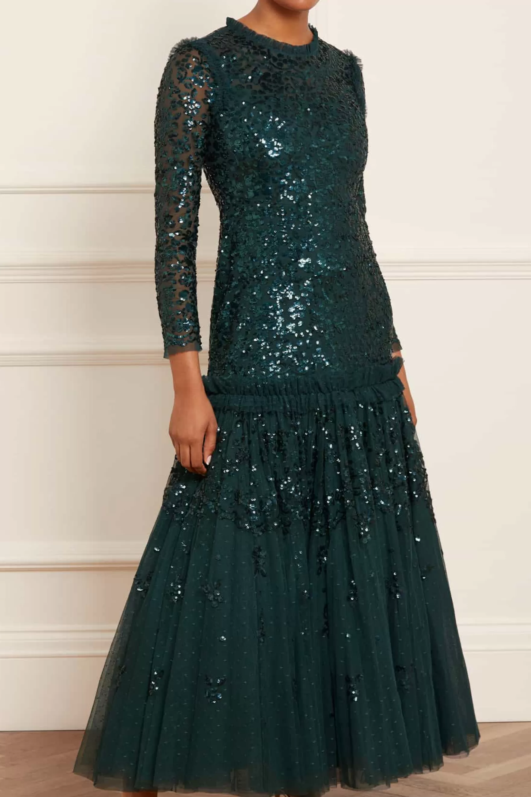 Needle & Thread Evening Dresses | All-Womenswear>Regal Rose Long Sleeve Gown Green
