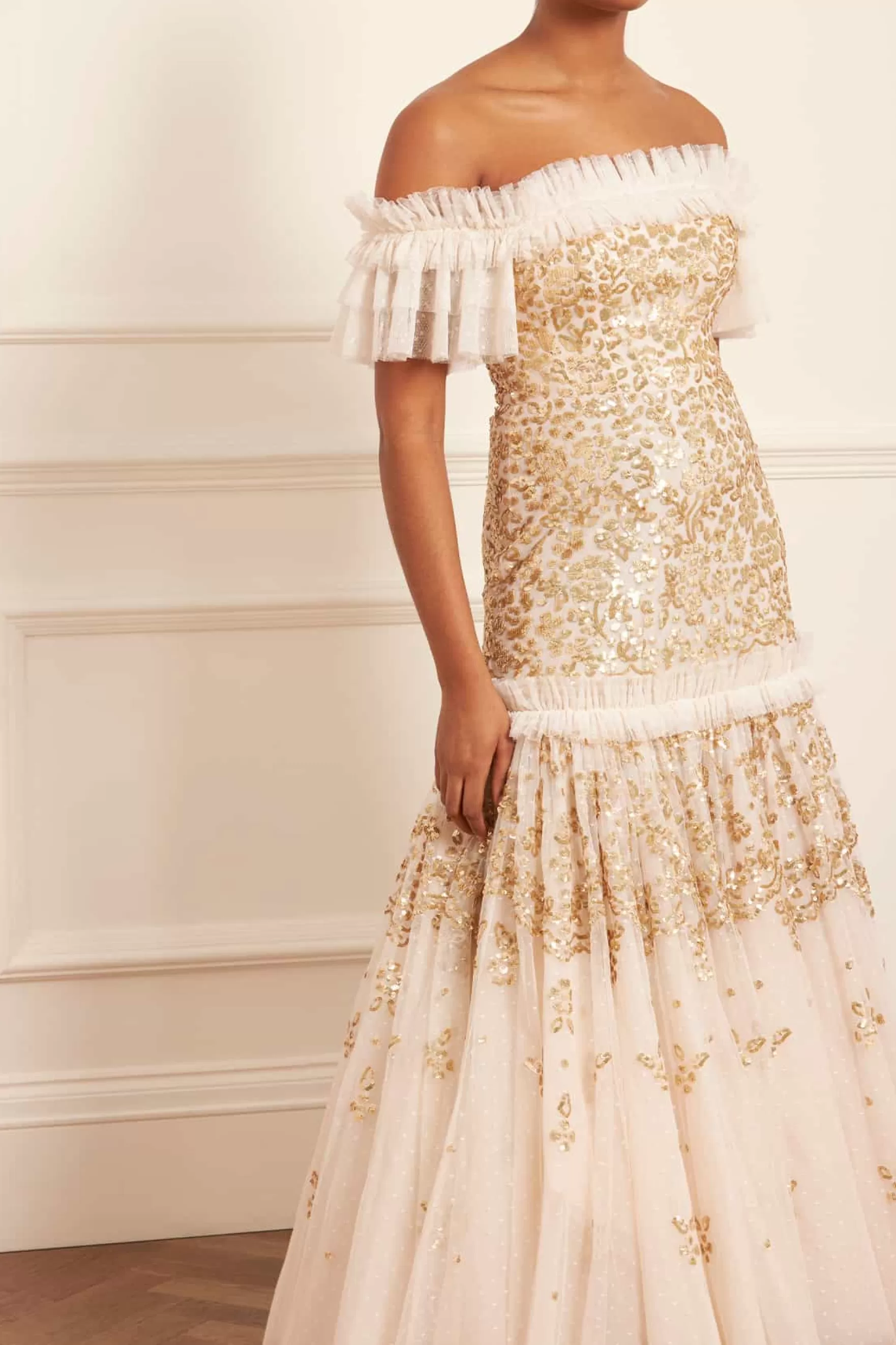 Needle & Thread Bridal | Responsibly Sourced>Regal Rose Off-Shoulder Gown Champagne