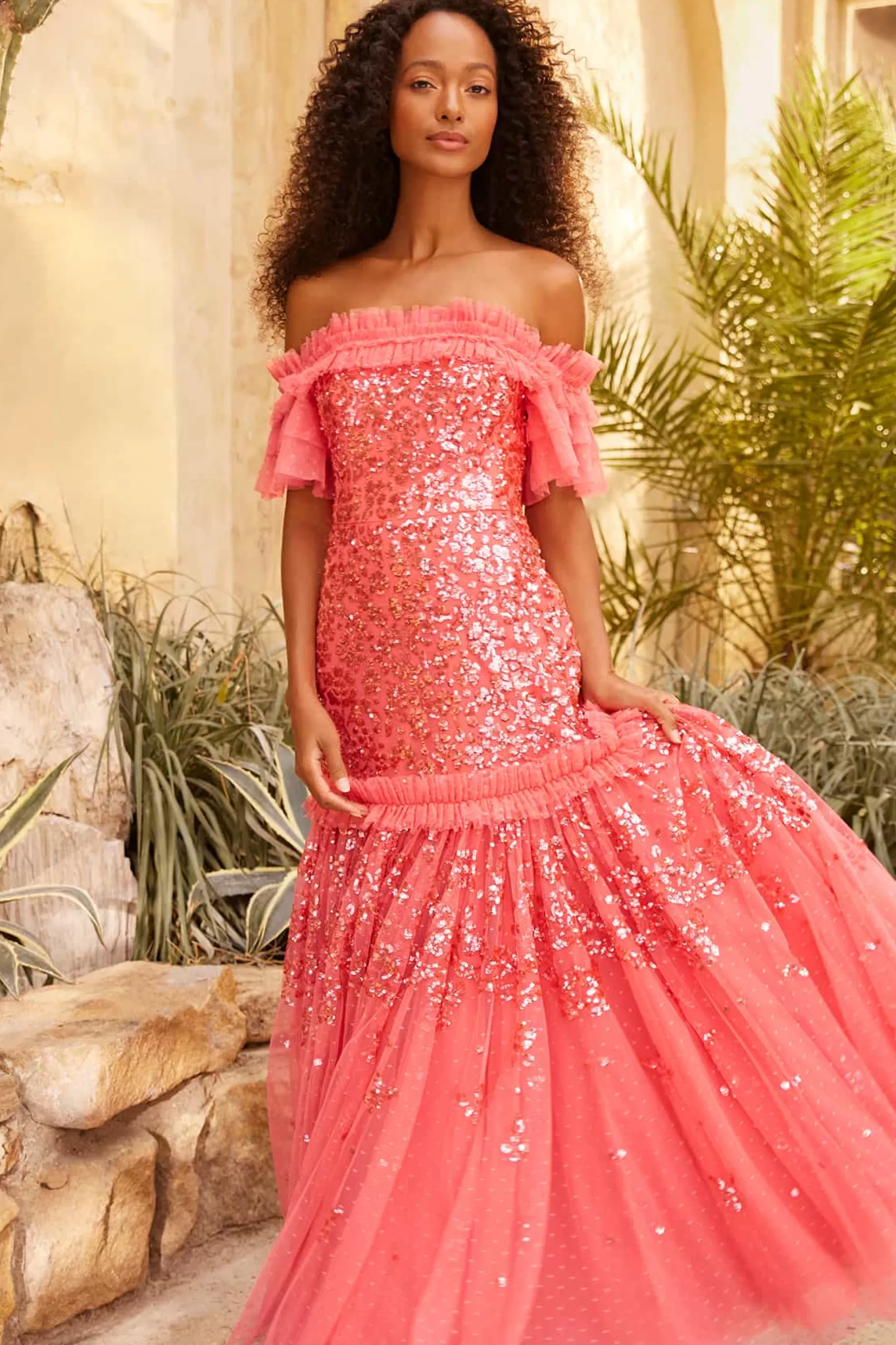 Needle & Thread Embellished Dresses | Responsibly Sourced>Regal Rose Off-Shoulder Gown Pink