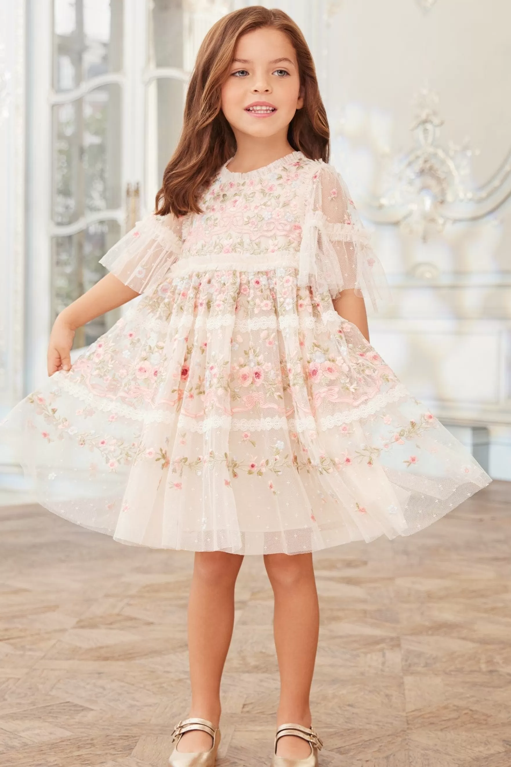 Needle & Thread Flower Girl | Flower Girl>Ribbon Bouquet Kids Dress Champagne