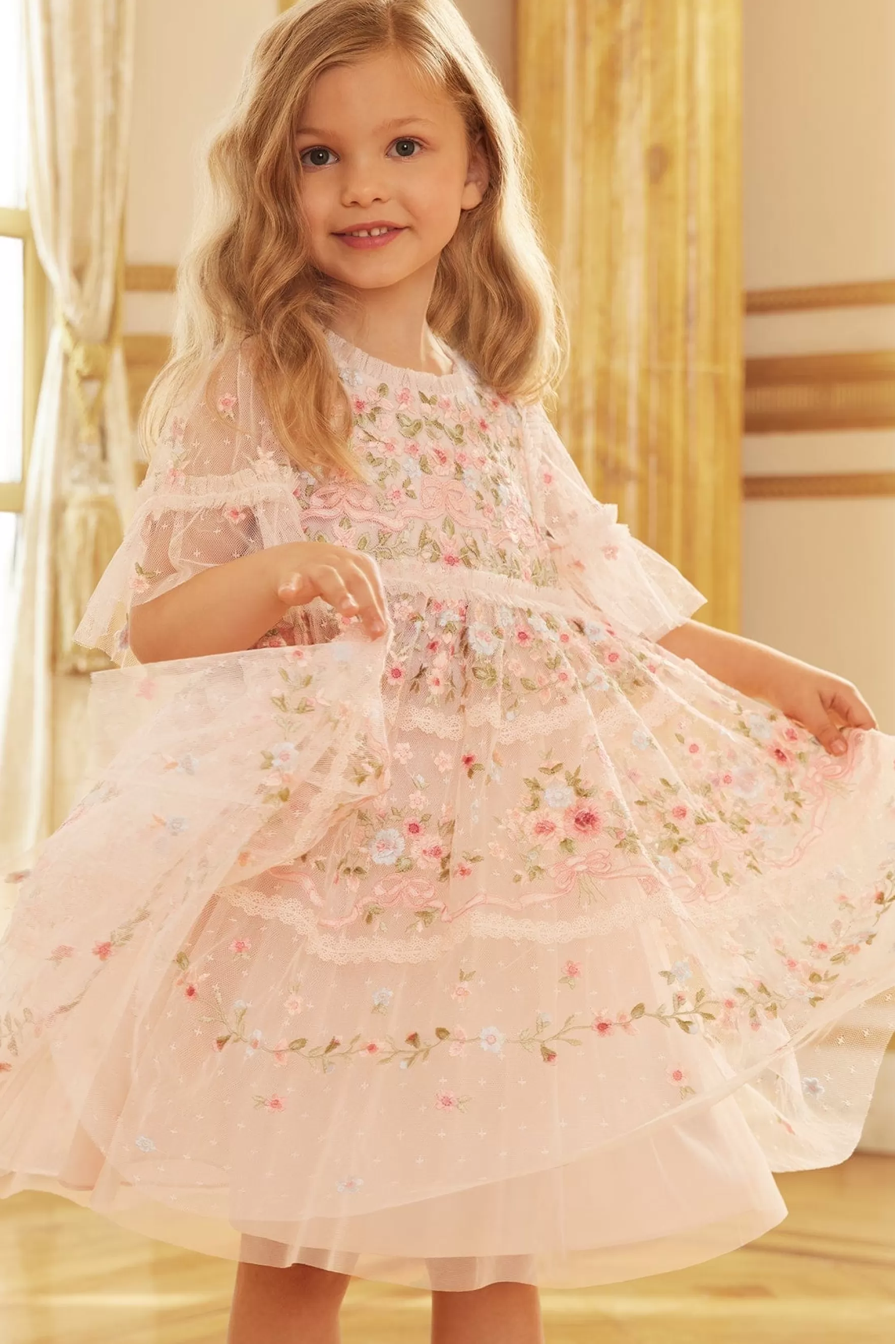 Needle & Thread Flower Girl | Flower Girl>Ribbon Bouquet Kids Dress Pink