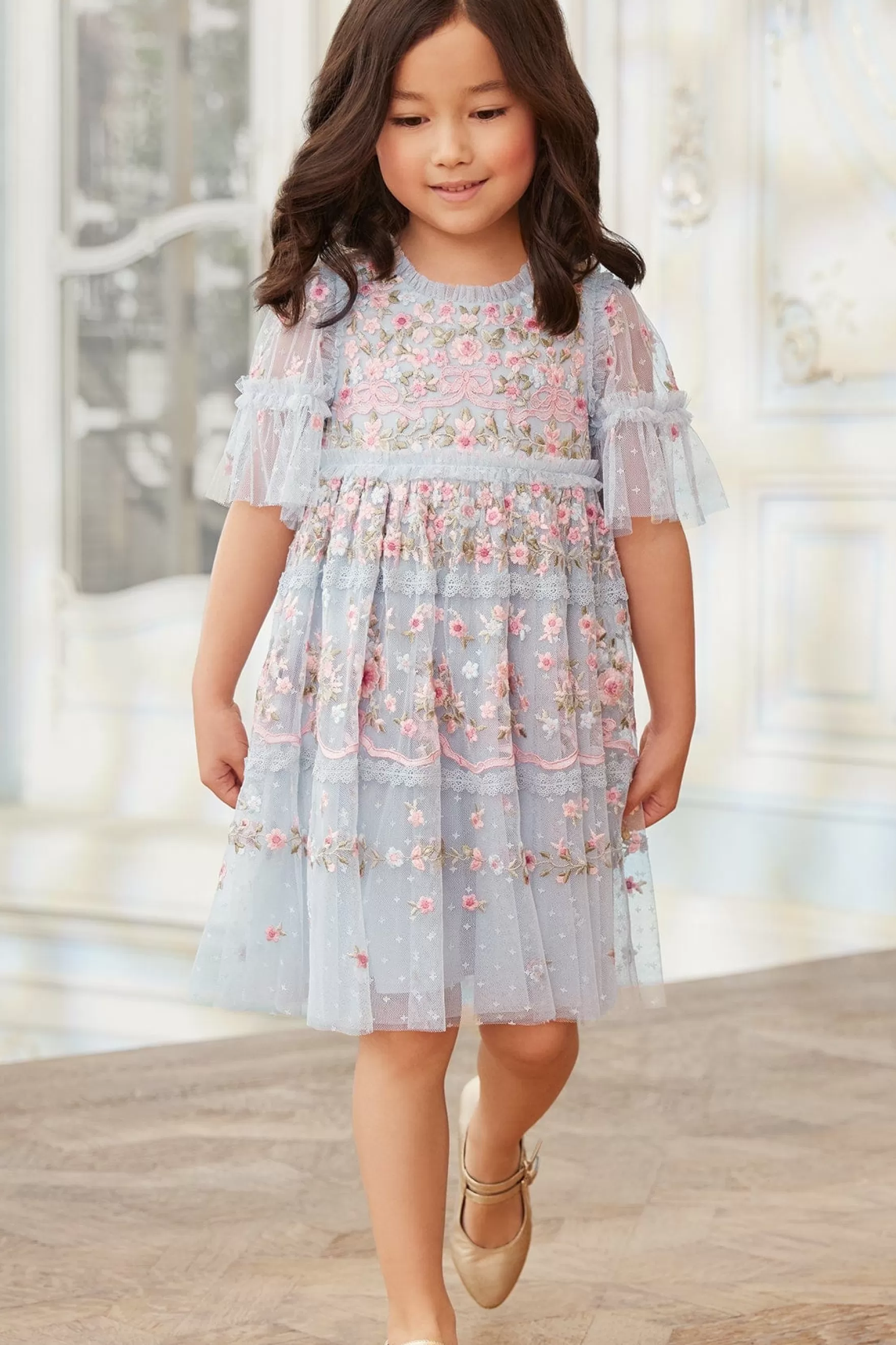 Needle & Thread Flower Girl | Flower Girl>Ribbon Bouquet Kids Dress Blue