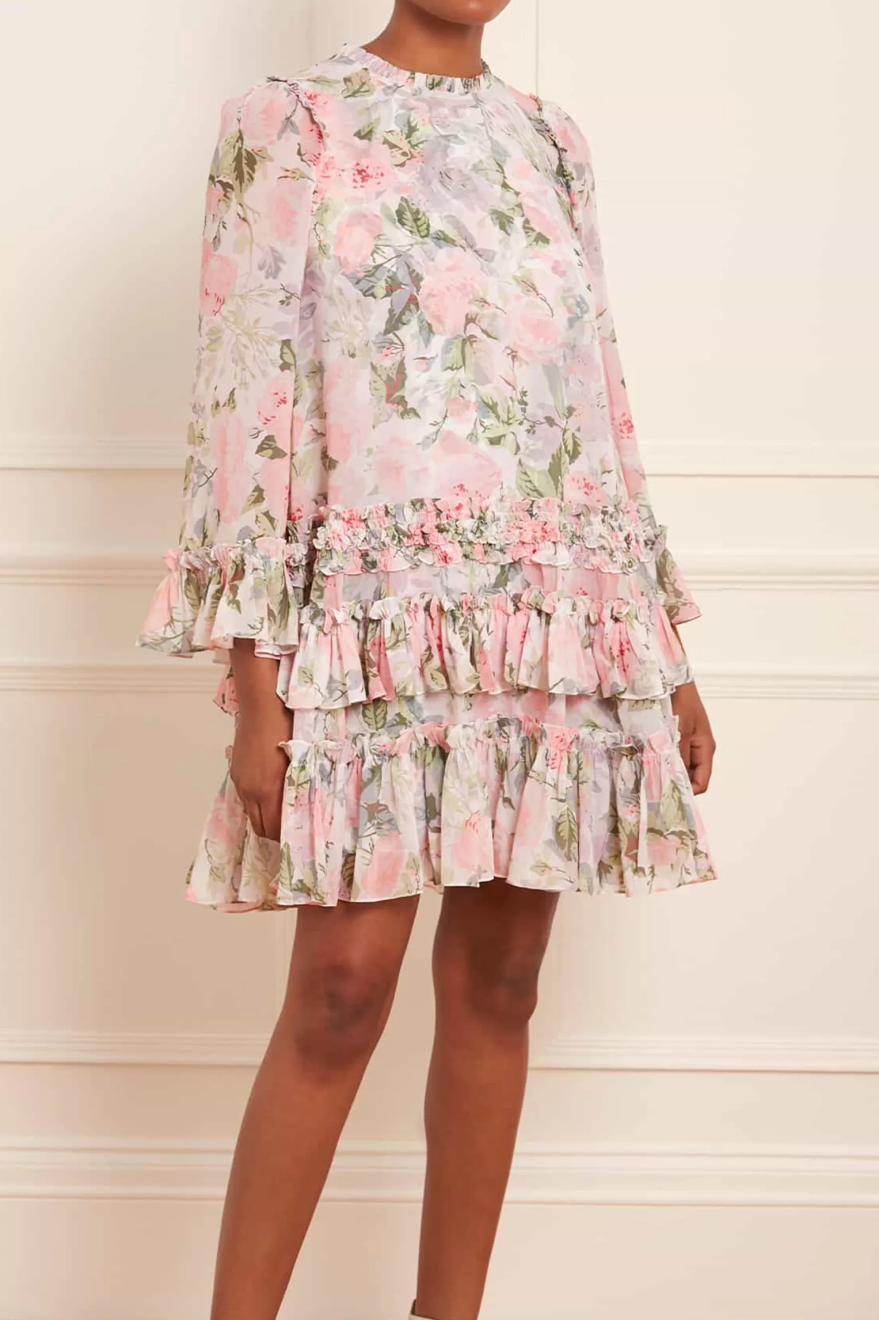 Needle & Thread Wedding Guest | Plus Size>Rose Powder Chiffon Round Neck Mini Dress Multi