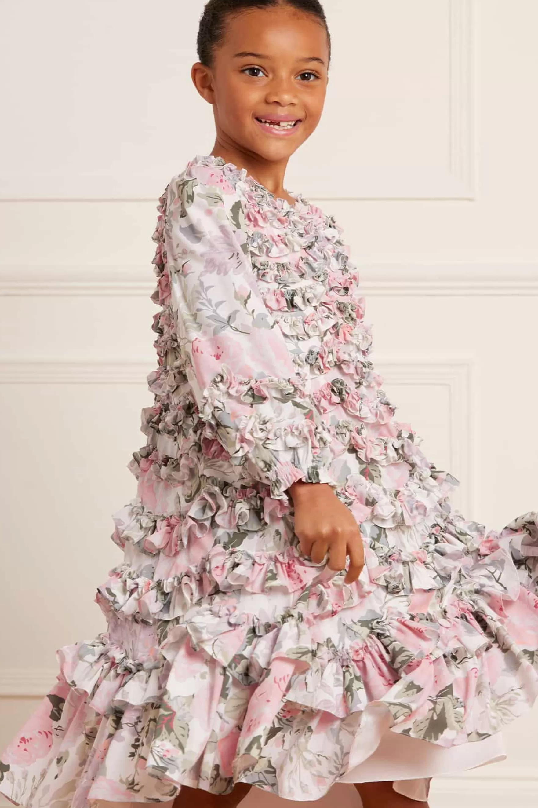 Needle & Thread Printed Dresses>Rose Powder Crepe Kids Dress Multi