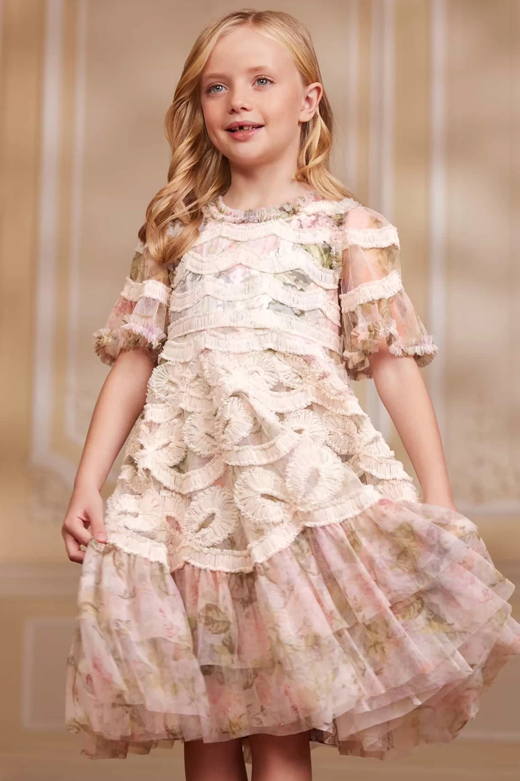 Needle & Thread Printed Dresses | Responsibly Sourced>Rose Powder Ingrid Kids Dress Multi