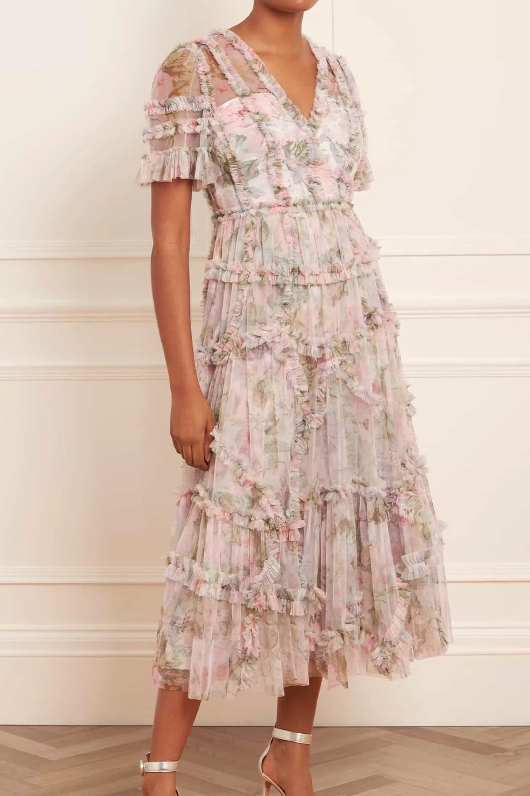 Needle & Thread Wedding Guest | Plus Size>Rose Powder Ruffle Ballerina Dress Multi