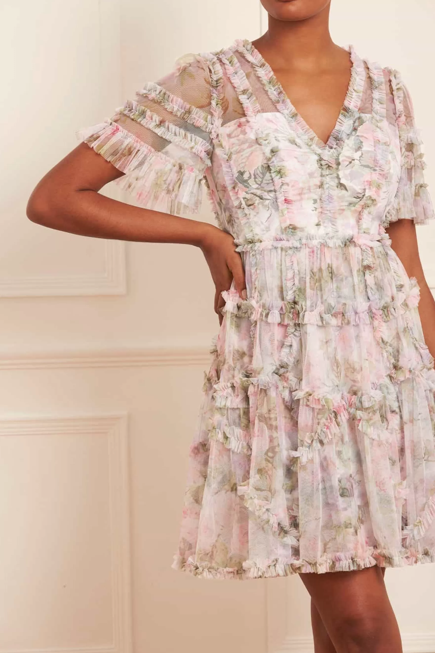Needle & Thread Wedding Guest | Mini Dresses>Rose Powder Ruffle Mini Dress Multi
