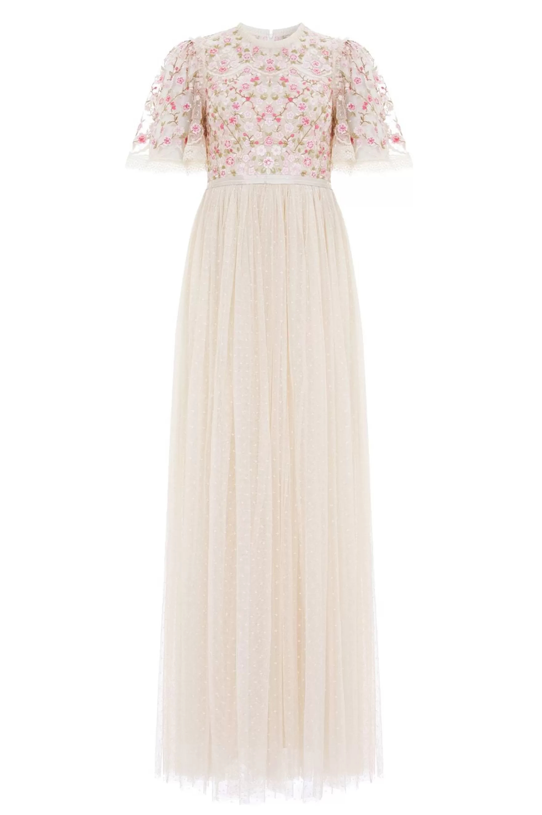 Needle & Thread Bridesmaid | Plus Size>Rosie Lace Bodice Short Sleeve Ankle Gown Champagne