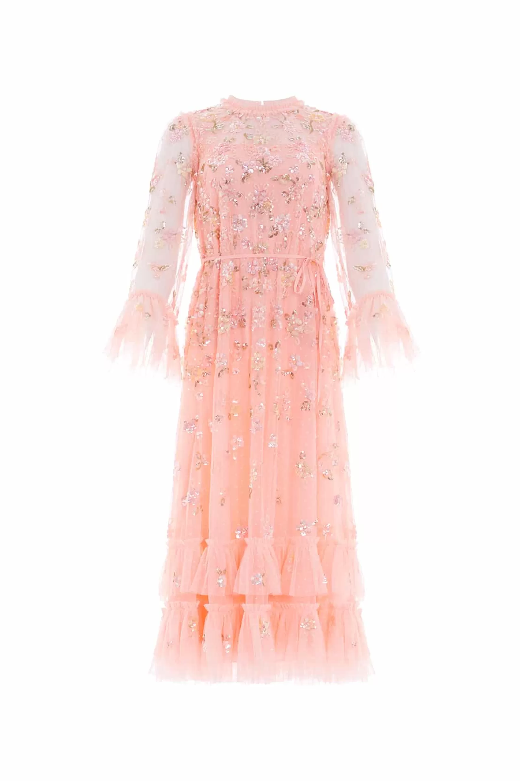 Needle & Thread Plus Size | Flattering Fit>Sequin Bloom Gloss Ballerina Dress Coral
