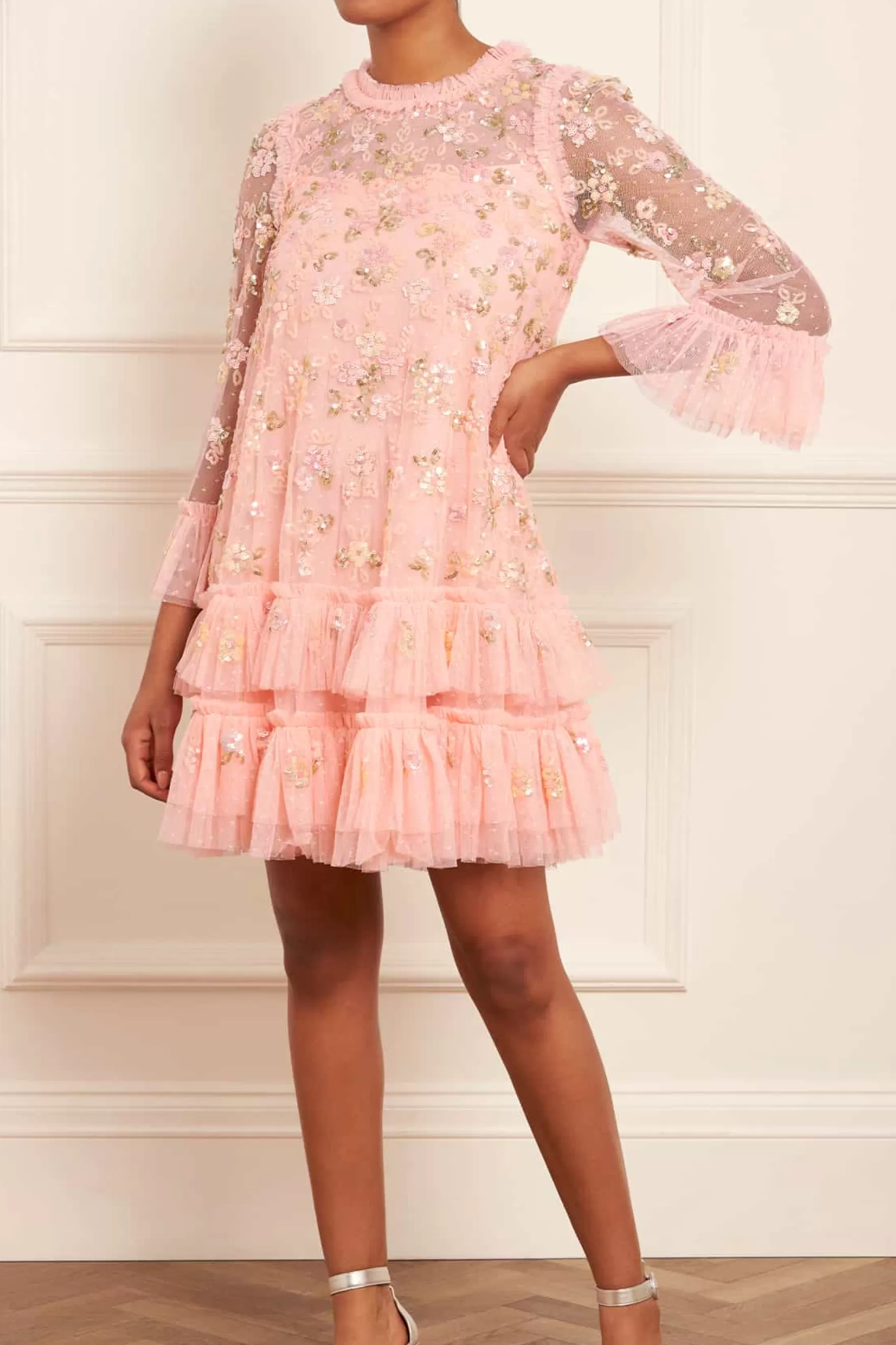 Needle & Thread Wedding Guest | Plus Size>Sequin Bloom Gloss Mini Dress Coral