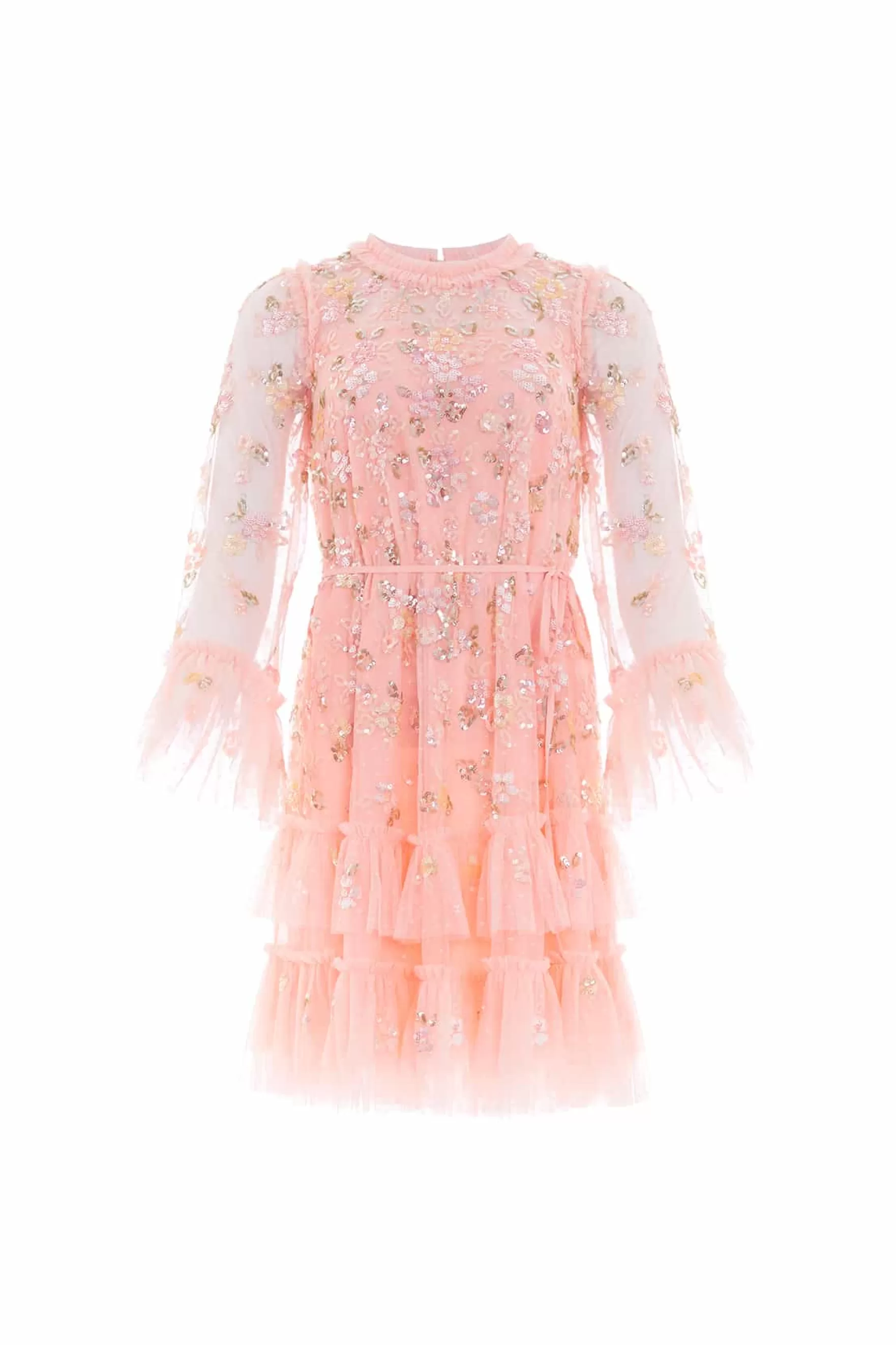 Needle & Thread Wedding Guest | Plus Size>Sequin Bloom Gloss Mini Dress Coral