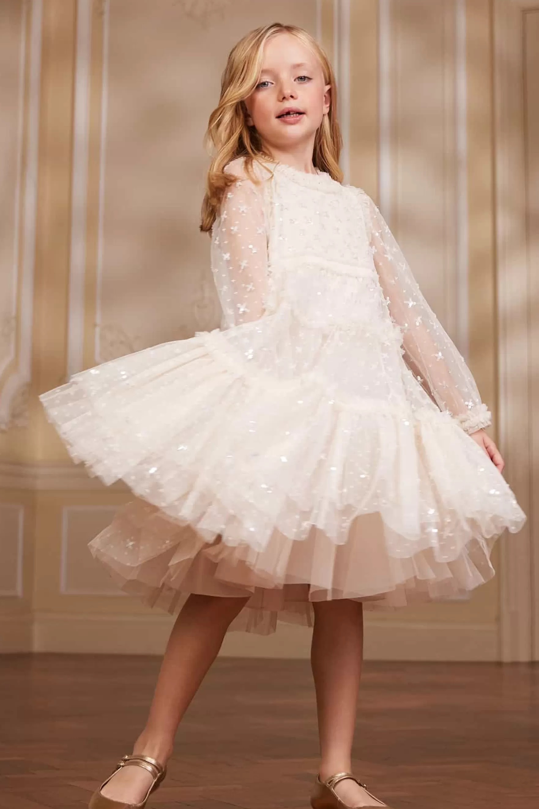 Needle & Thread Embellished Dresses | Responsibly Sourced>Sequin Kisses Kids Dress Champagne