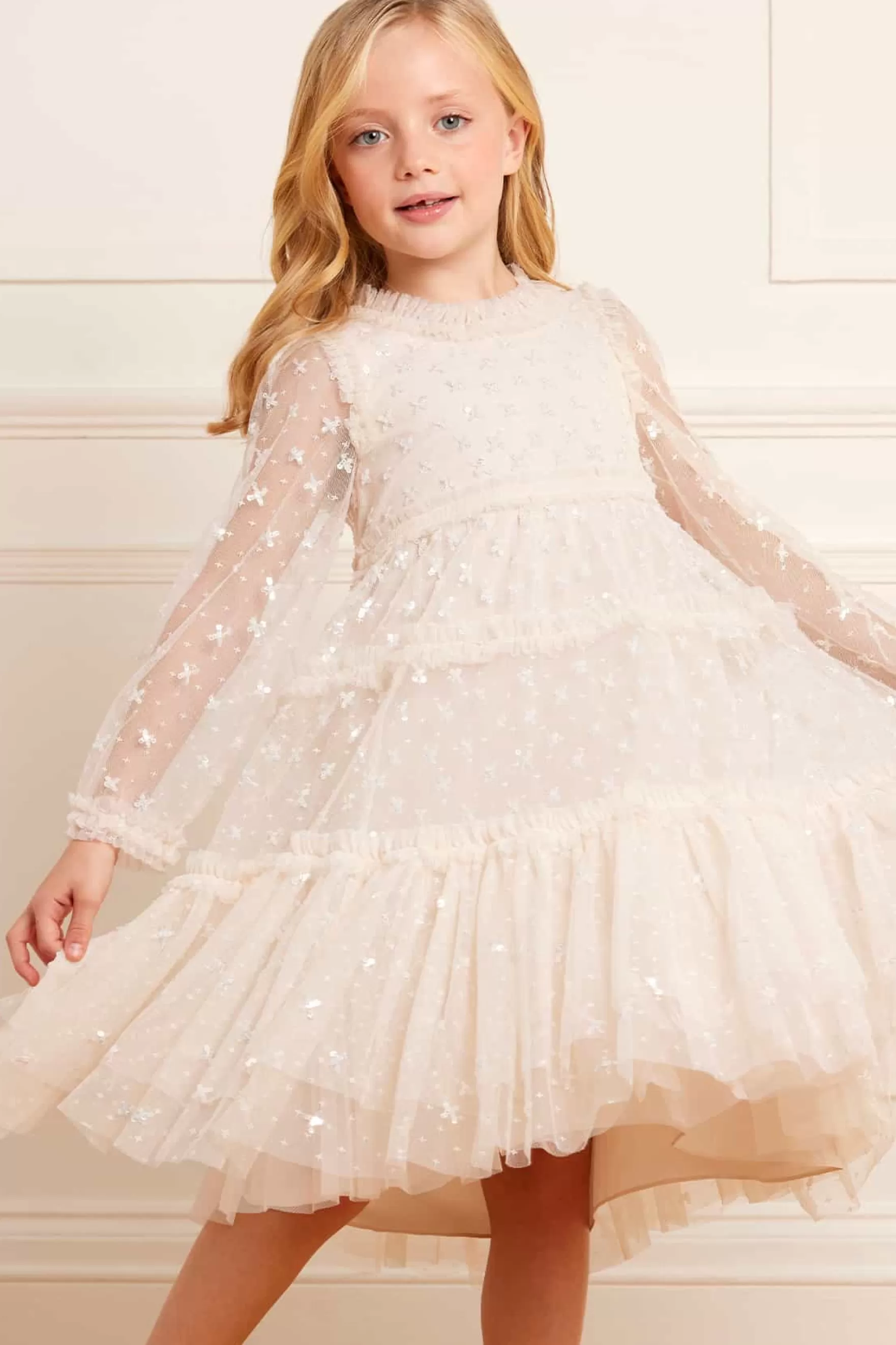 Needle & Thread Embellished Dresses | Responsibly Sourced>Sequin Kisses Kids Dress Champagne