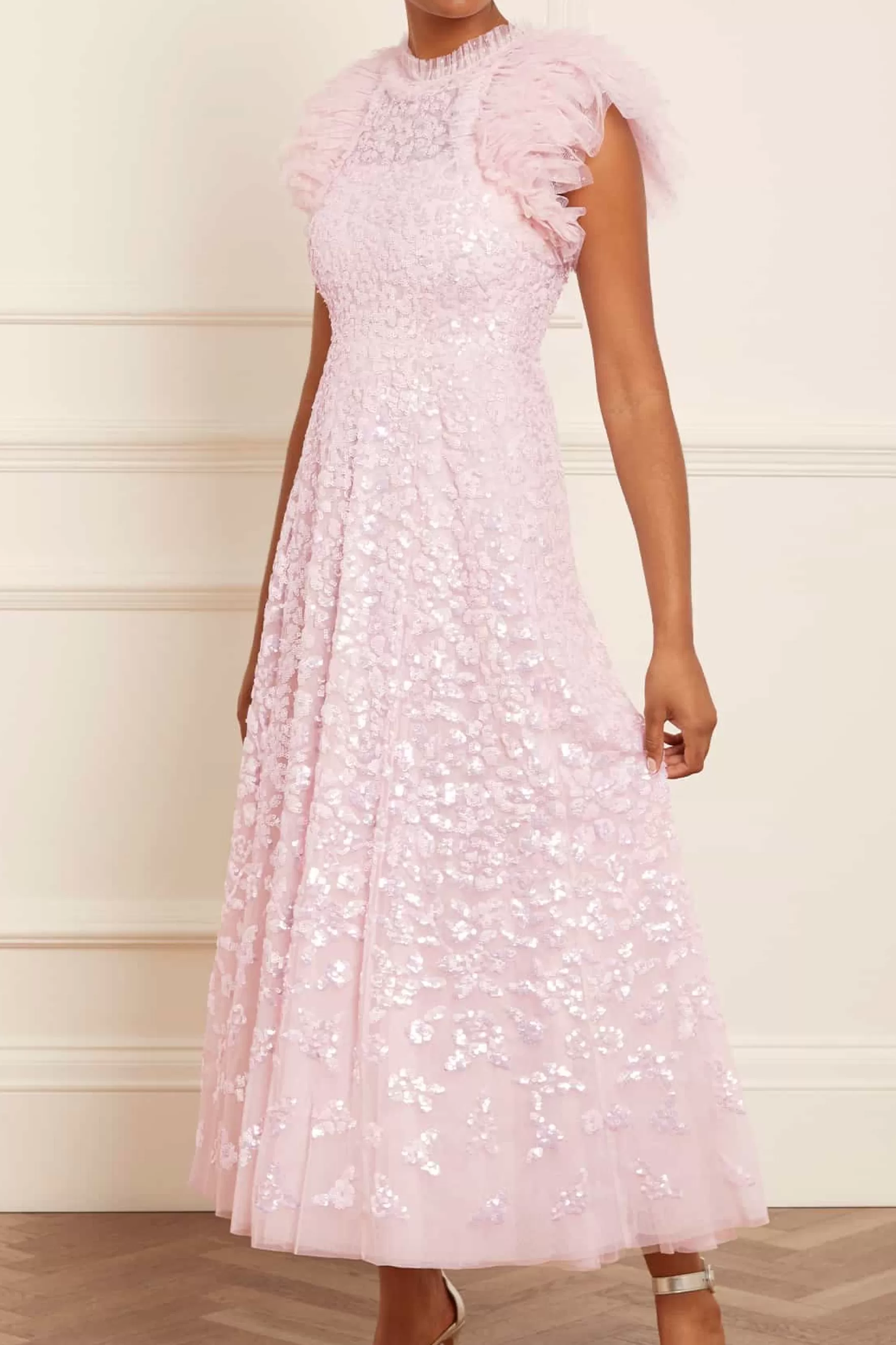 Needle & Thread Plus Size | Evening Dresses>Sequin Rose Gloss Ankle Gown Pink