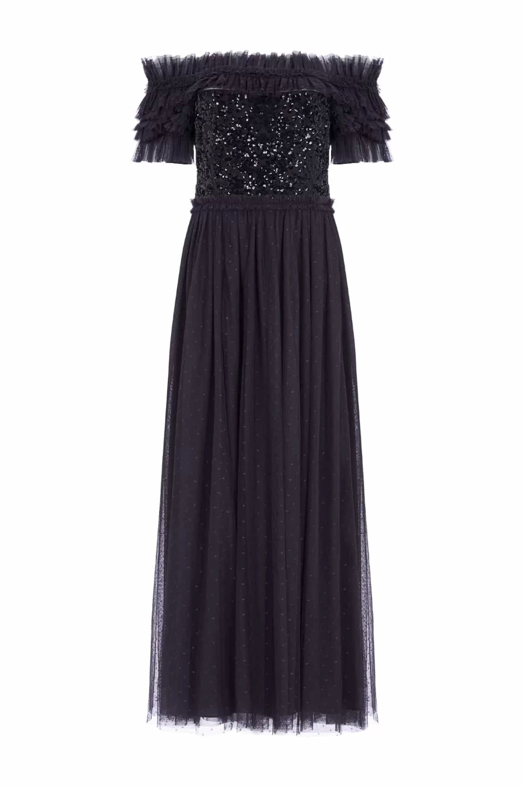 Needle & Thread Bridesmaid | Plus Size>Sequin Wreath Bodice Off-Shoulder Ankle Gown Black