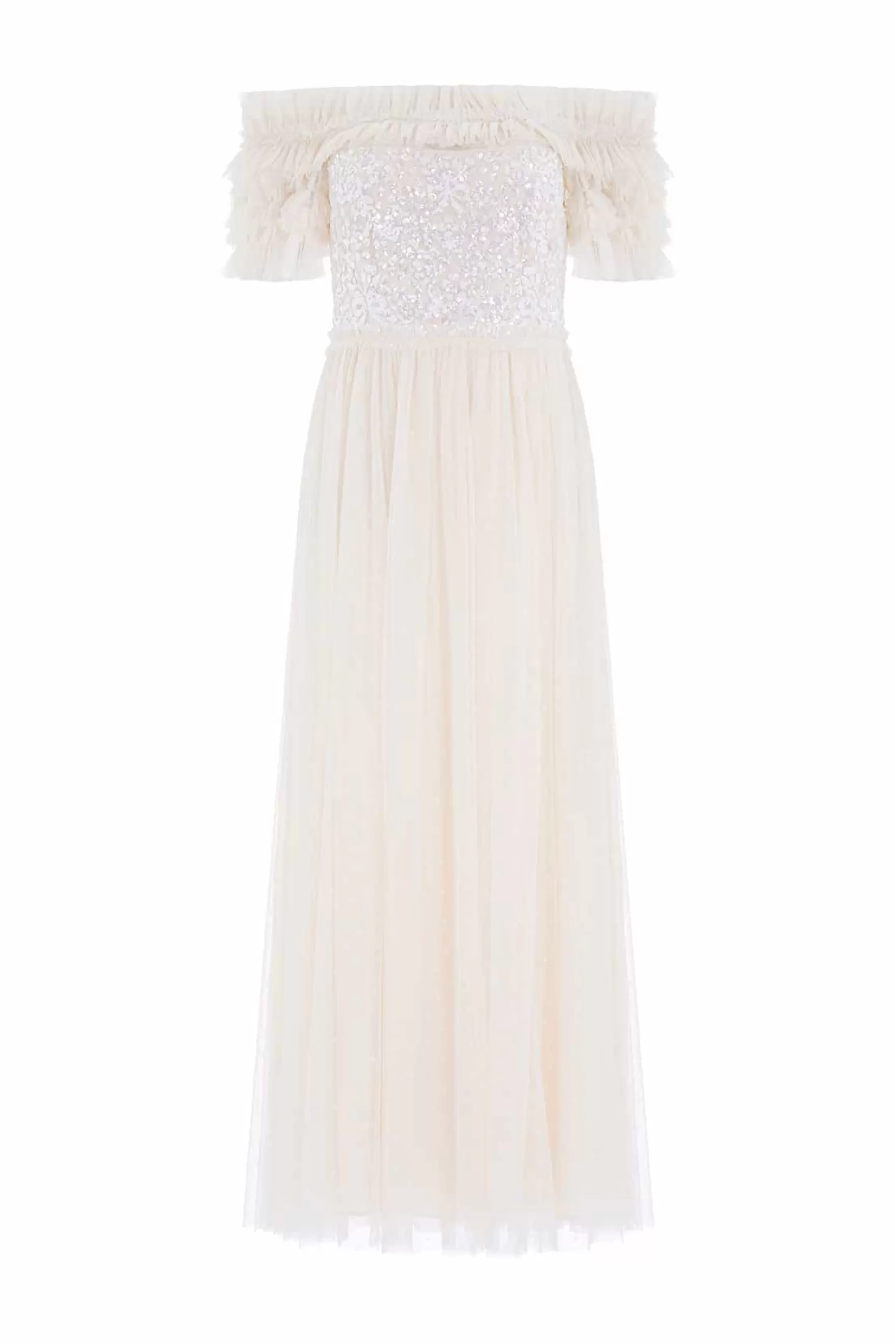 Needle & Thread Bridesmaid | Plus Size>Sequin Wreath Bodice Off-Shoulder Ankle Gown Champagne
