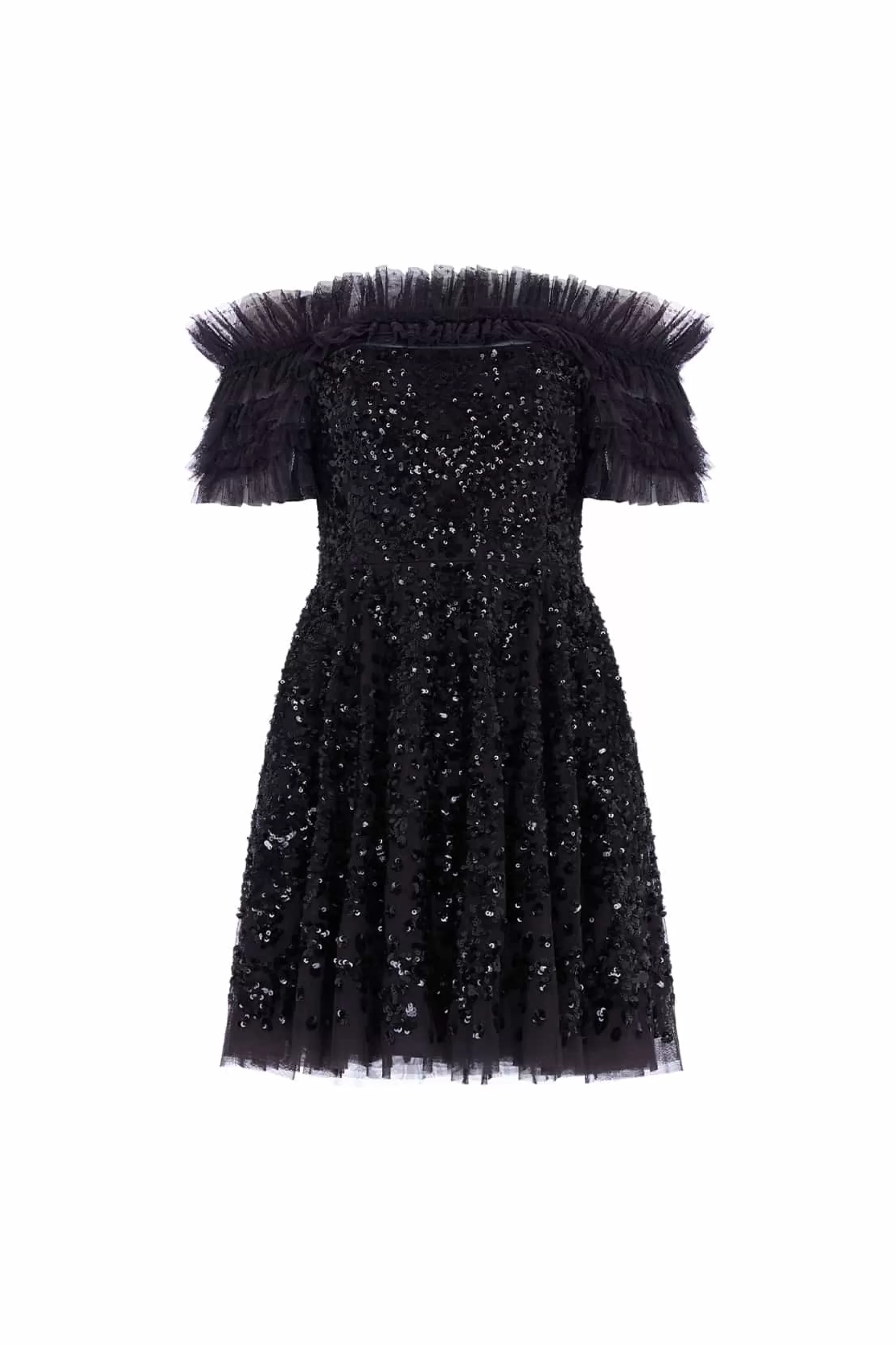 Needle & Thread Mini Dresses | Evening Dresses>Sequin Wreath Off-Shoulder Micro Mini Dress Black