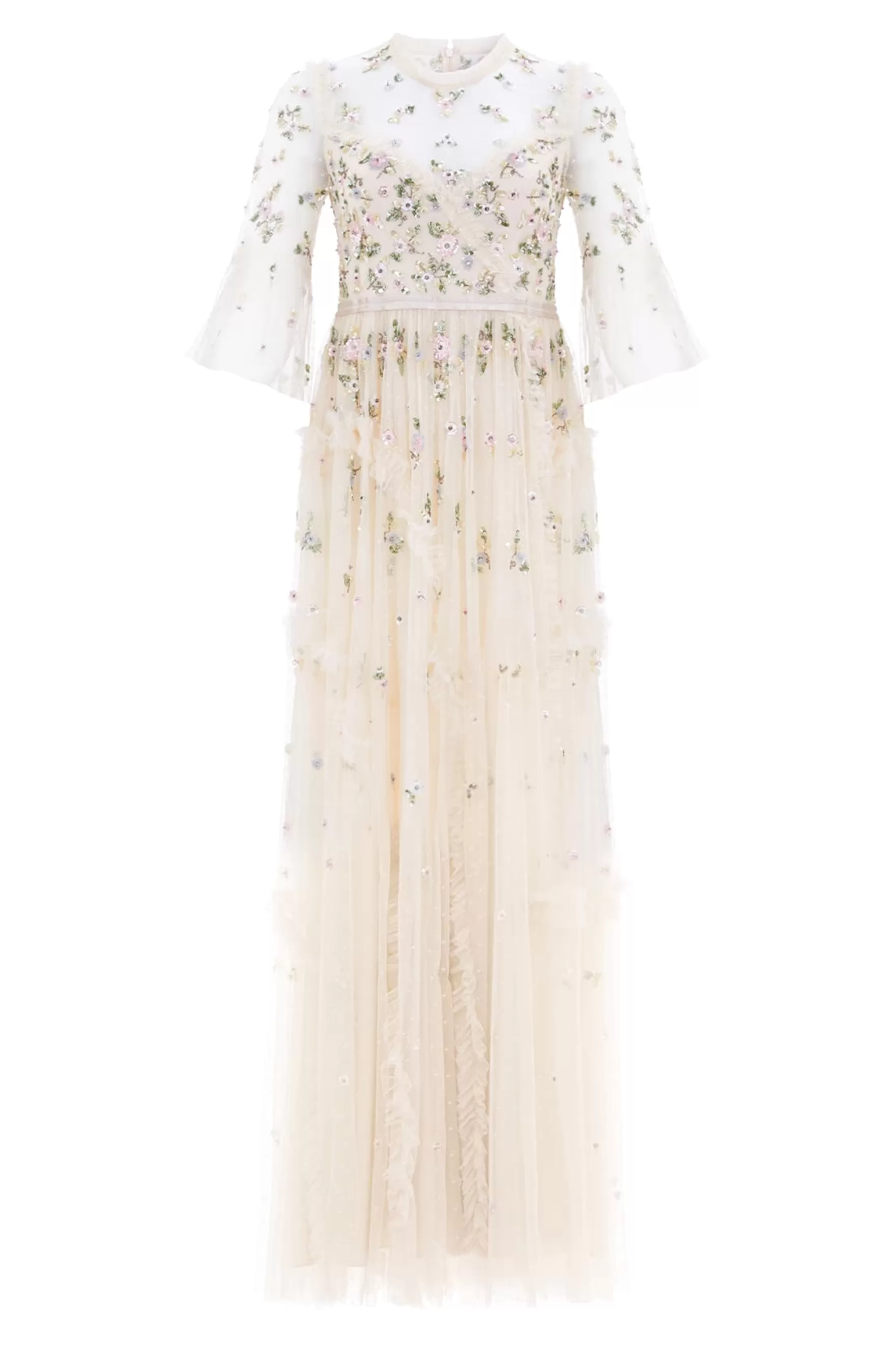 Needle & Thread Bridal | Plus Size>Shimmer Ditsy Long Sleeve Gown Champagne