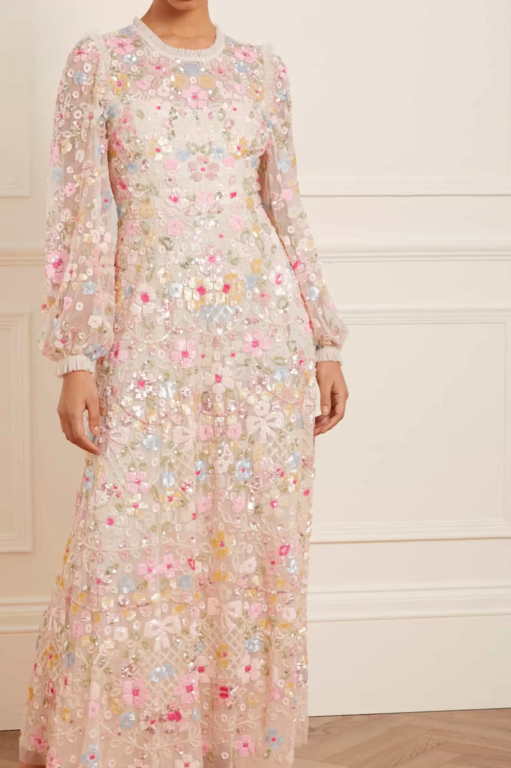 Needle & Thread Evening Dresses | Embellished Dresses>Shimmer Fairytale Ankle Gown Champagne