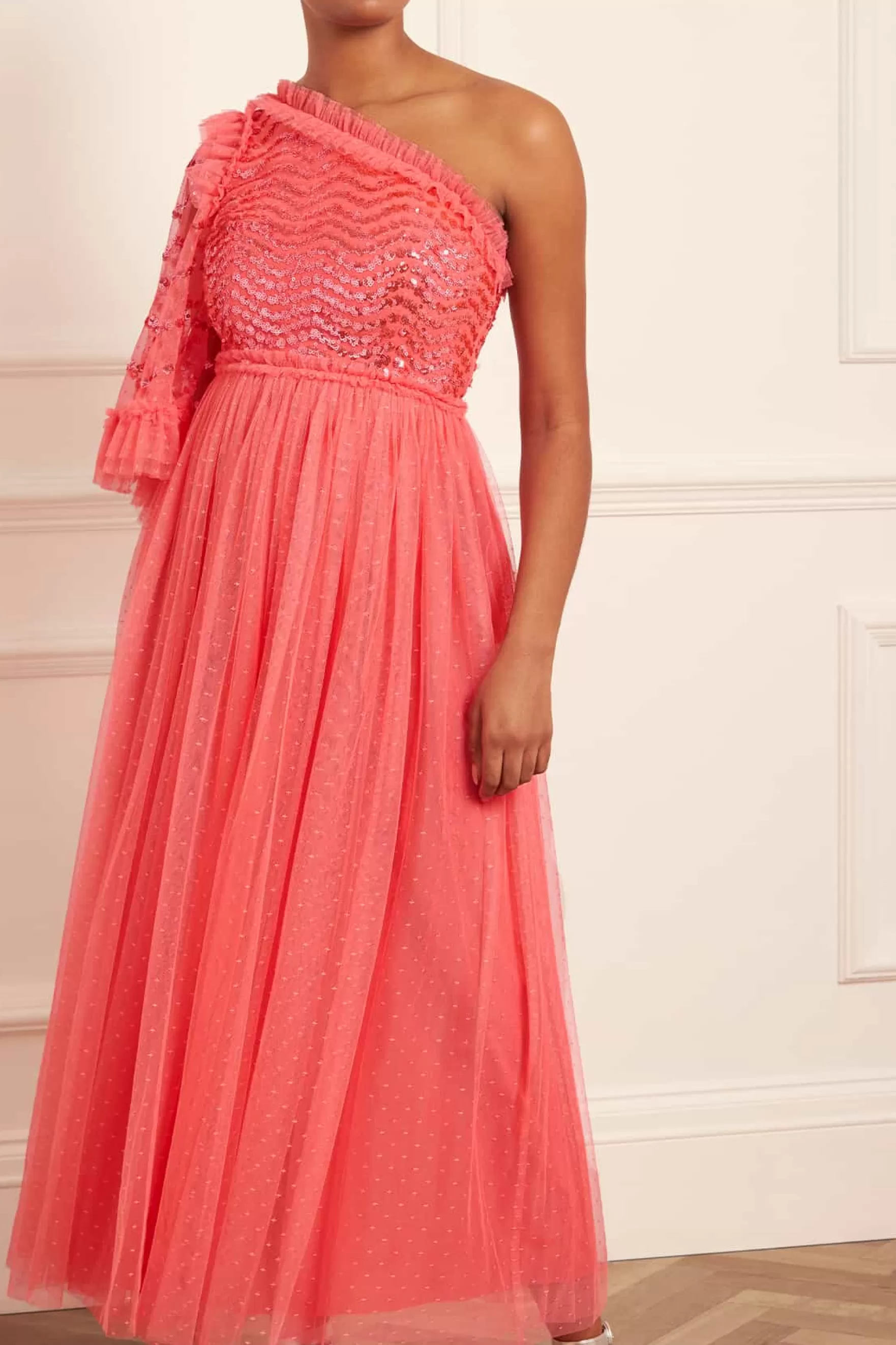 Needle & Thread Mother of the Bride | Bridesmaid>Shimmer Wave Bodice One-Shoulder Ankle Gown Pink