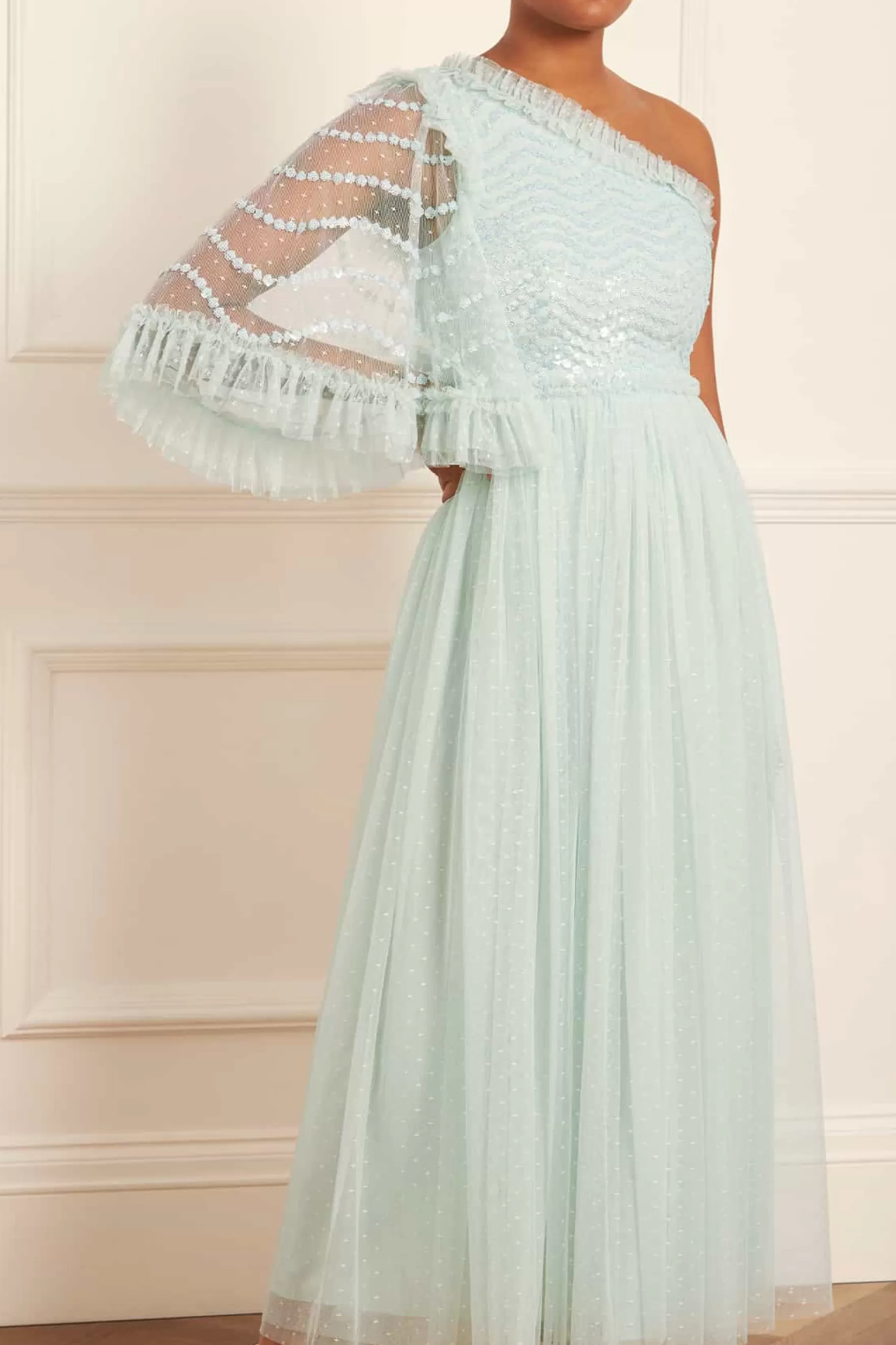 Needle & Thread Mother of the Bride | Bridesmaid>Shimmer Wave Gloss Bodice One-Shoulder Ankle Gown Green