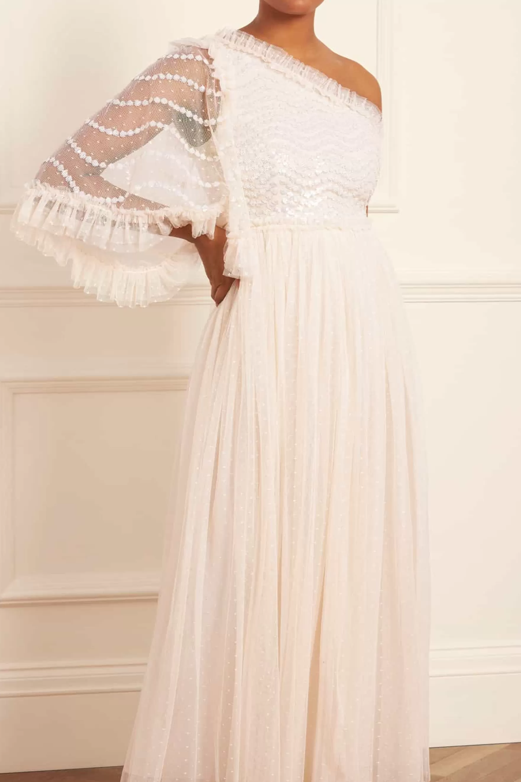 Needle & Thread Bridesmaid | Bridal>Shimmer Wave Gloss Bodice One-Shoulder Ankle Gown Champagne